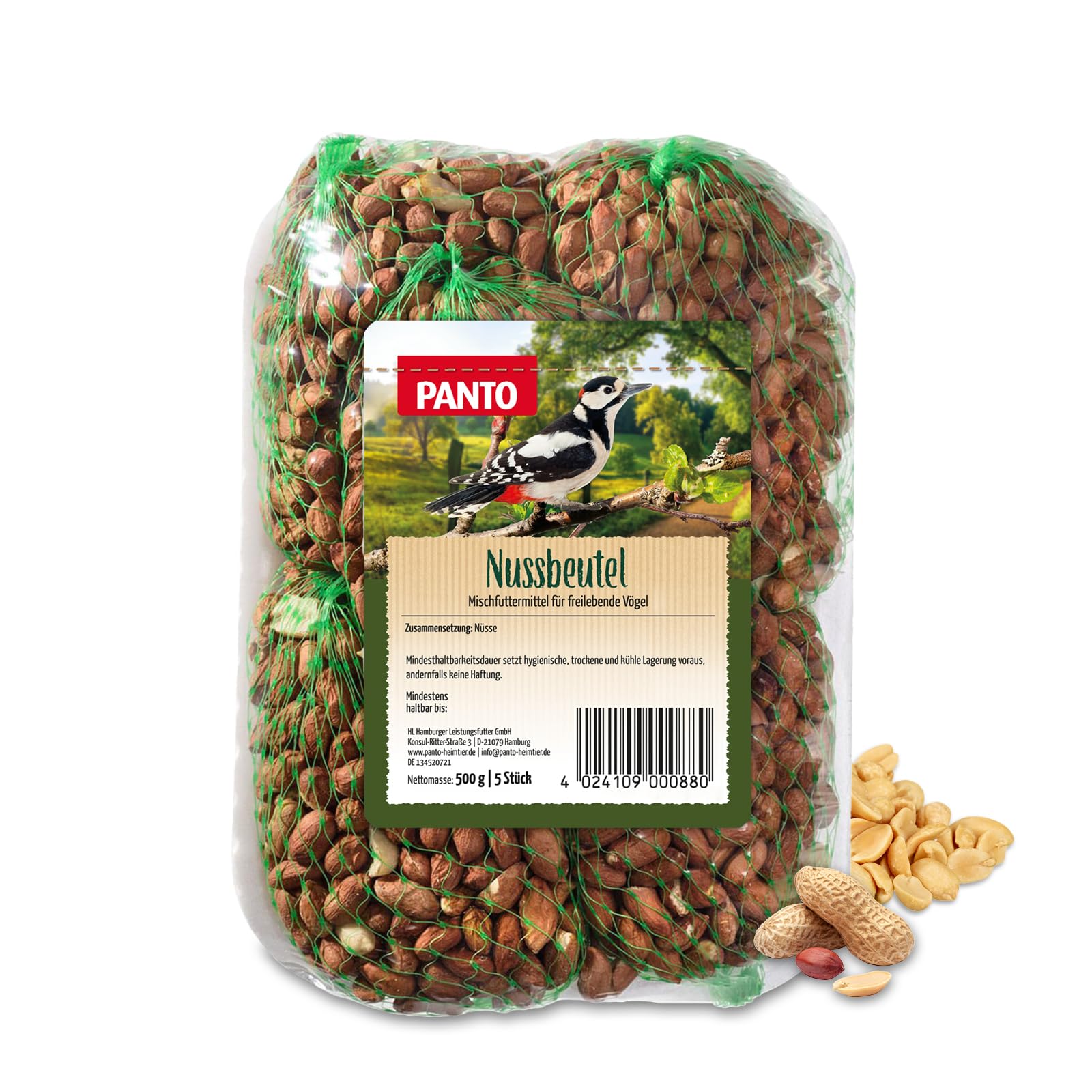 PANTO Wildvogelfutter Nussbeutel 16 x 500 g – energiereiches Vogelfutter für Garten, Balkon, Futterhaus & Futterspender, für Körner- und Weichfresser