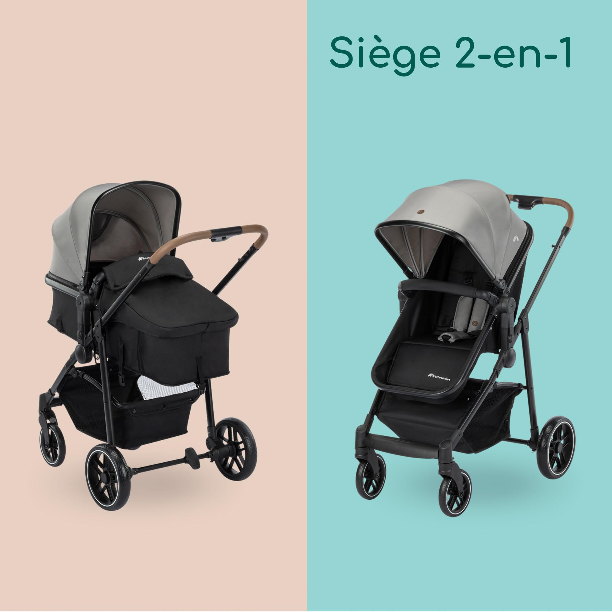 Bebeconfort Haze Trio Lux, Poussette 3-en-1 Avec Siège Auto Bébé (i-Size), 0-4 ans (max. 22 kg), Unité de Siège 2-en-1, Position Allongée, Pliage Compact, Poussette Trio Légère, Tinted Grey