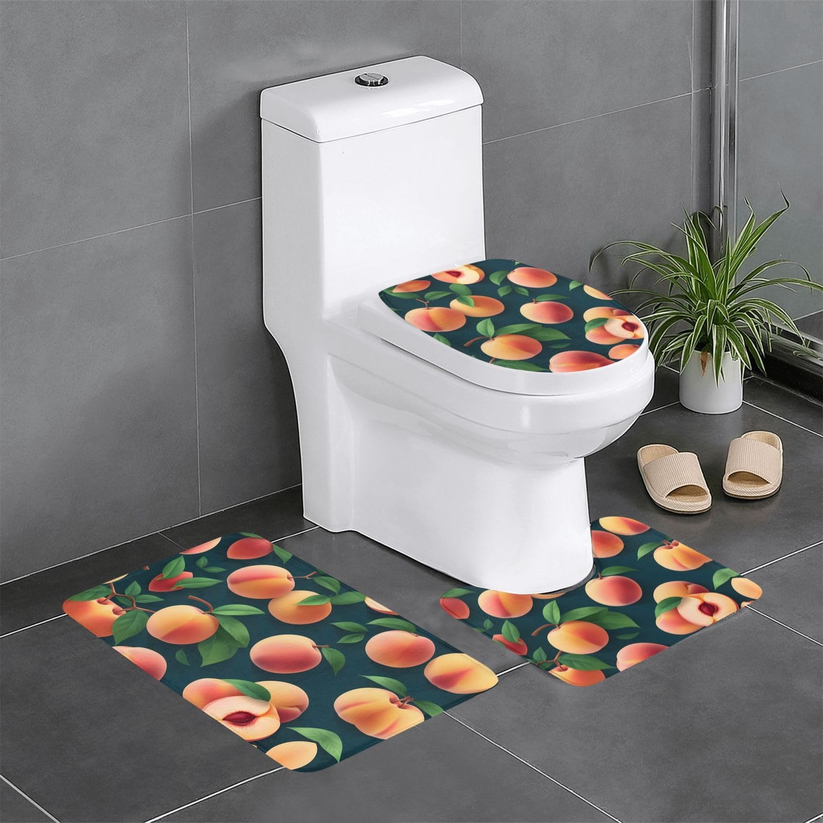 Tapis de salle de bain antidérapants lot de 3 motif pêche d'été pour contour de toilettes