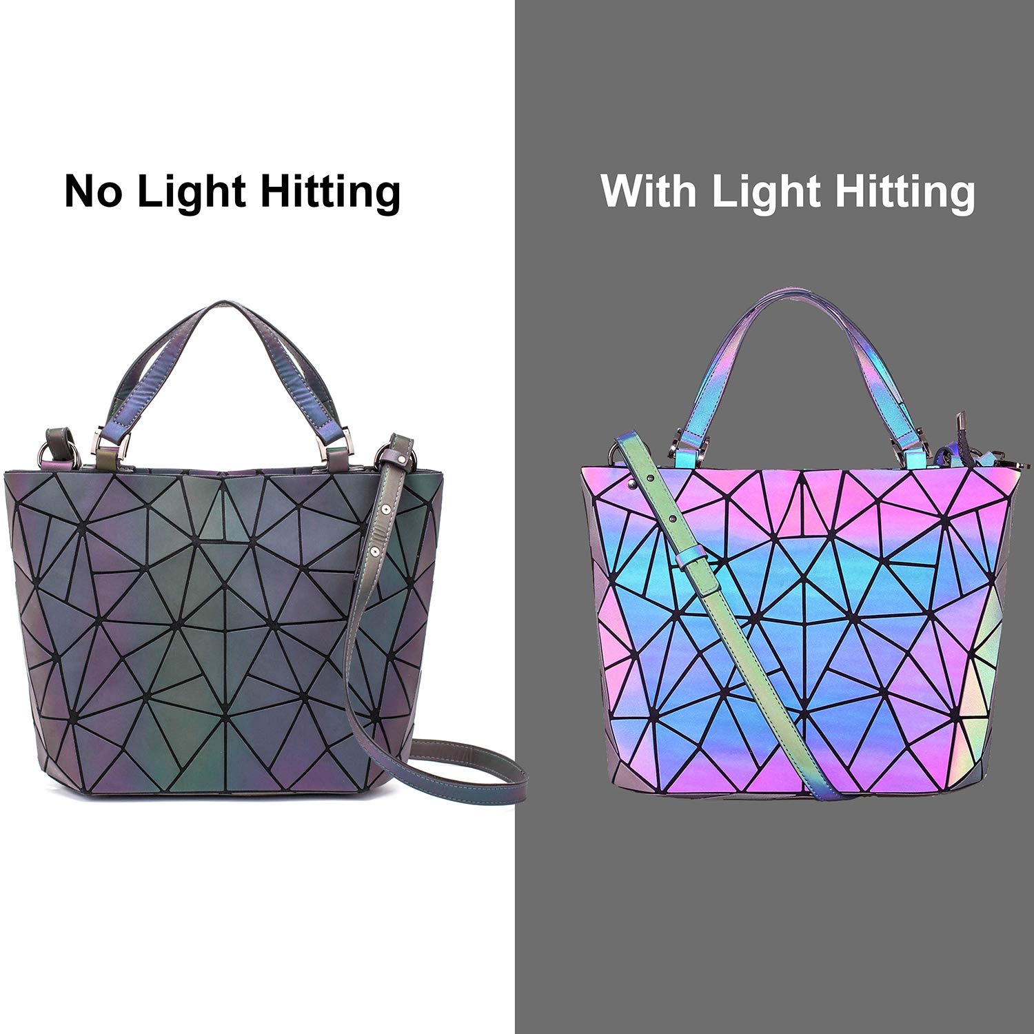 FZChenrry Luminous Geometric Backpacks Women Holographic Reflective Bags Handbags Holographic Reflective Bags Iridescent Backpack (BB2101-01P)