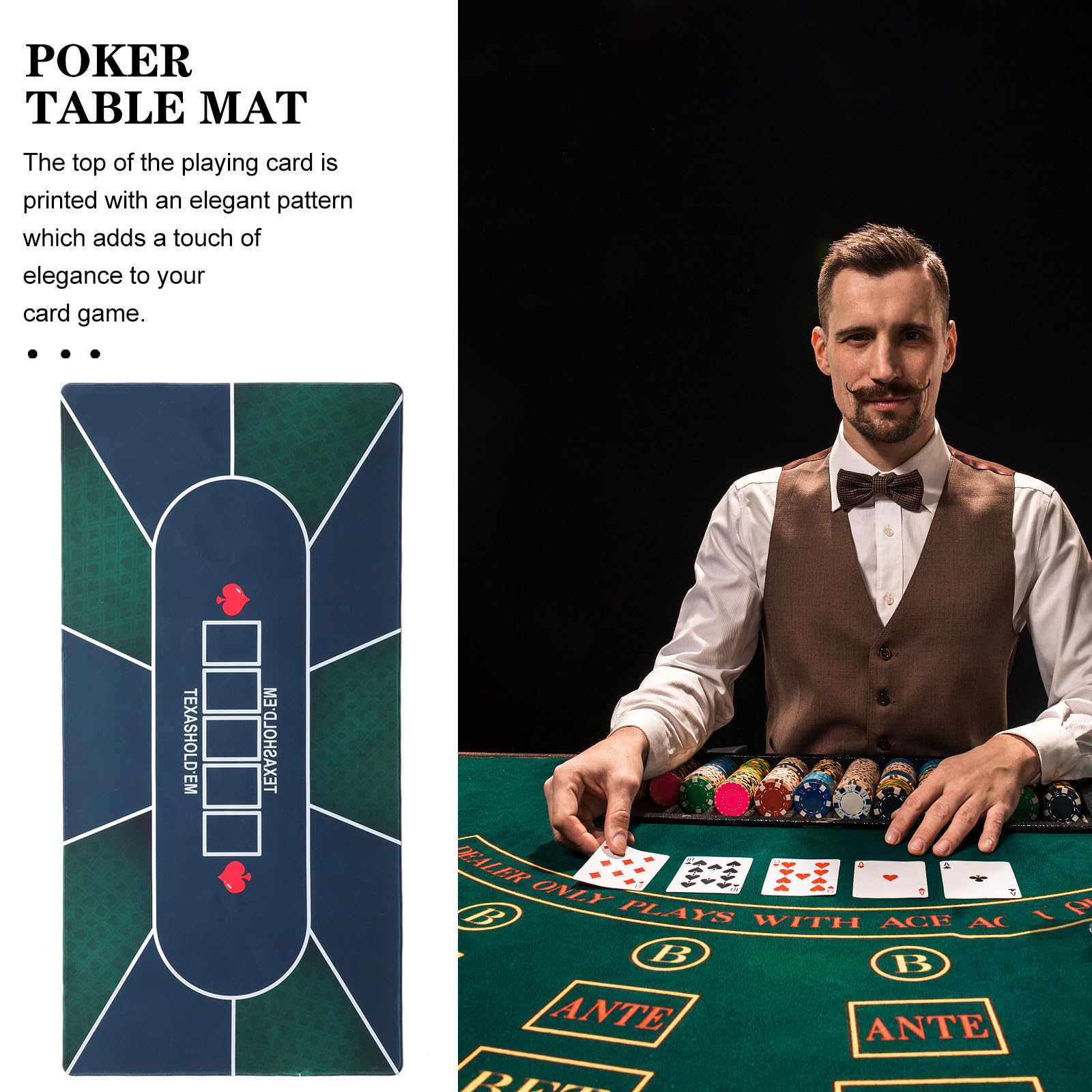 Mipcase Pokermatte aus Gummi Rechteckig Weiche Spielmatte mit Schalldämmung Klassisches Druckmuster für Poker und Brettspiele