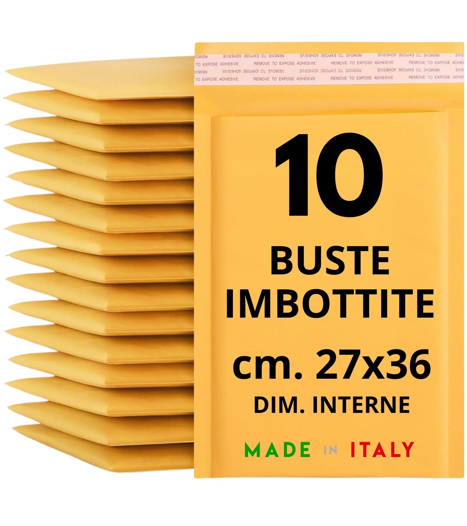 Easy8 Lot de 10 Grandes Enveloppes Bulles 27x36 cm, Kraft Jaune, Fermeture Autocollante, Haute Protection pour Objets Fragiles