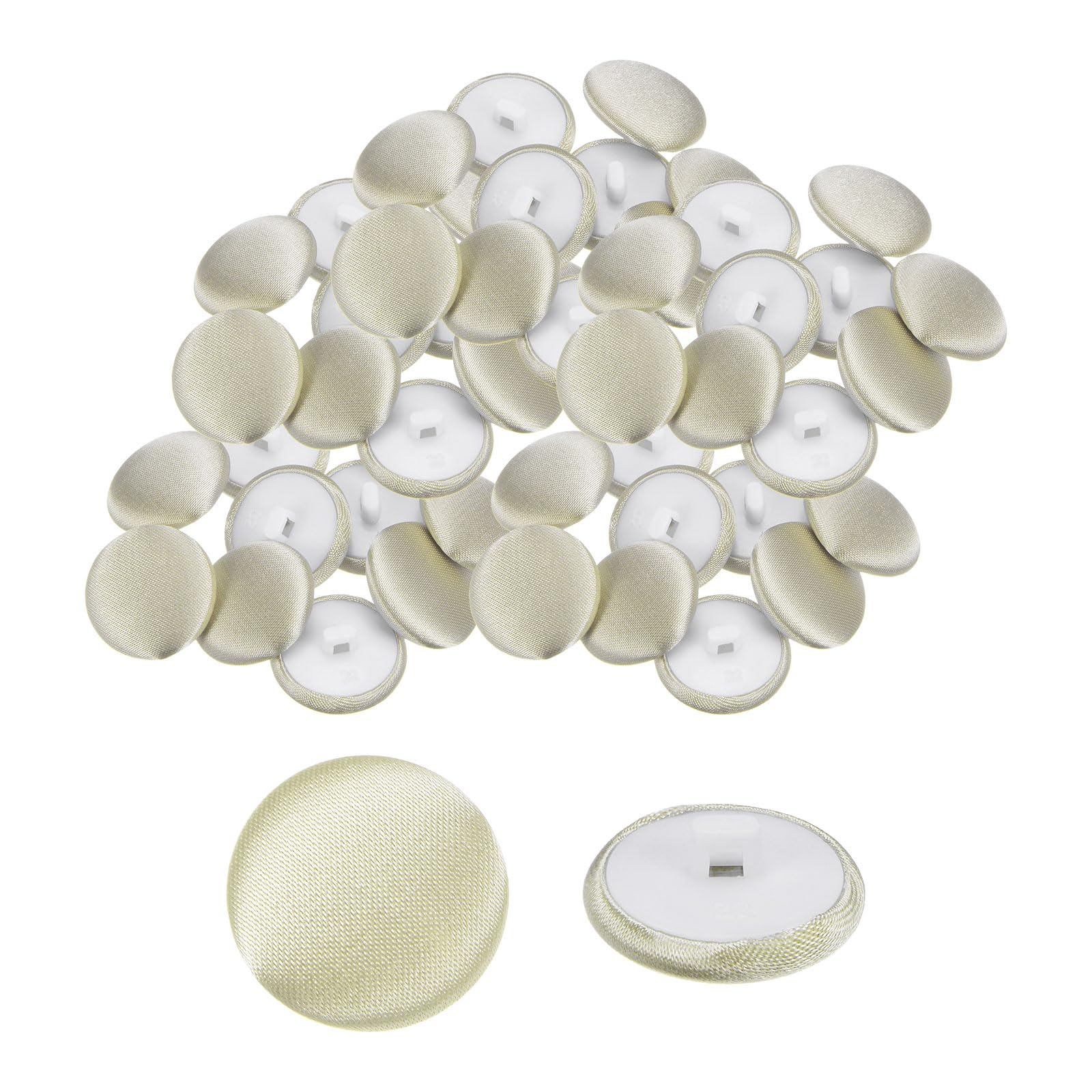QUARKZMAN 50 Stück Satin Knöpfe 20mm Glatt Satin Überzogene Runde Schaft Stoff Buttons für Annähen Braut Hochzeitskleid Bluse Anzüge DIY Handwerk (Dunkel Beige)