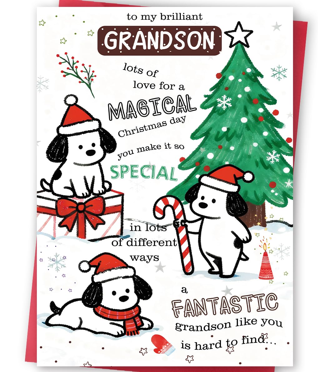 FANCYLUCKY Lustige Weihnachtskarte für Enkelsohn von Oma Opa, Frohe Weihnachtskarte für Enkel, niedliche Weihnachtskarten, Geschenke für Enkelkind