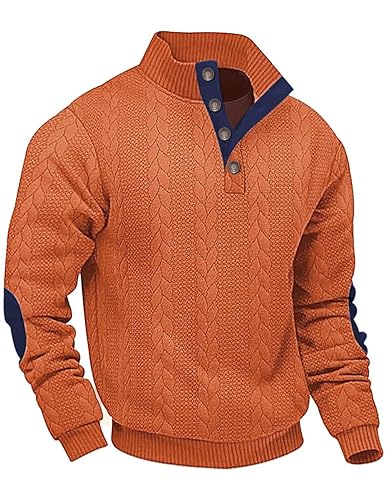 Men's Cable Knit Pullover Sweater Casual Long Sleeve Stand Collar