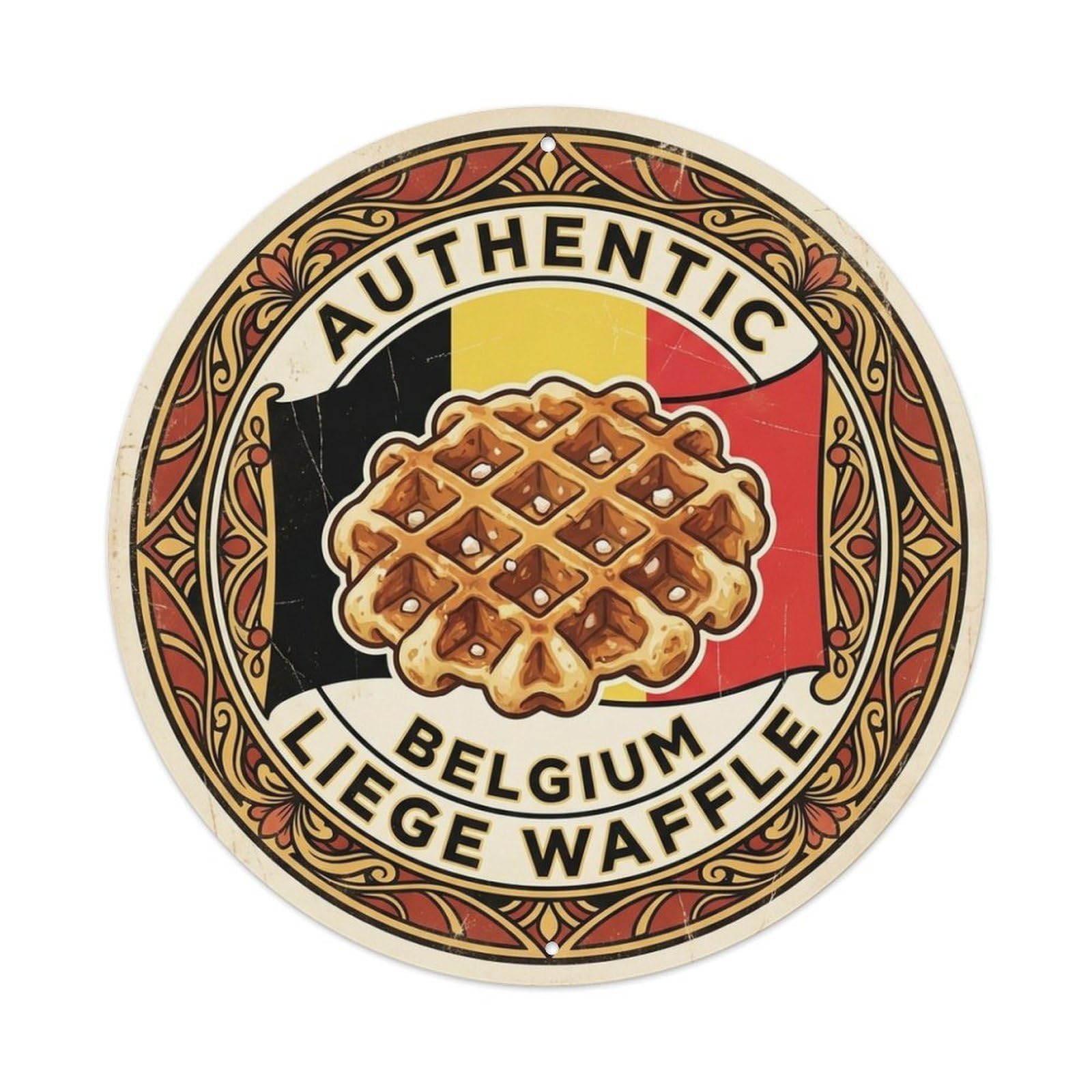 Olhnbad Style Belgium Travel Liege Waffle Bakery Cuisine Metal Tin Sign