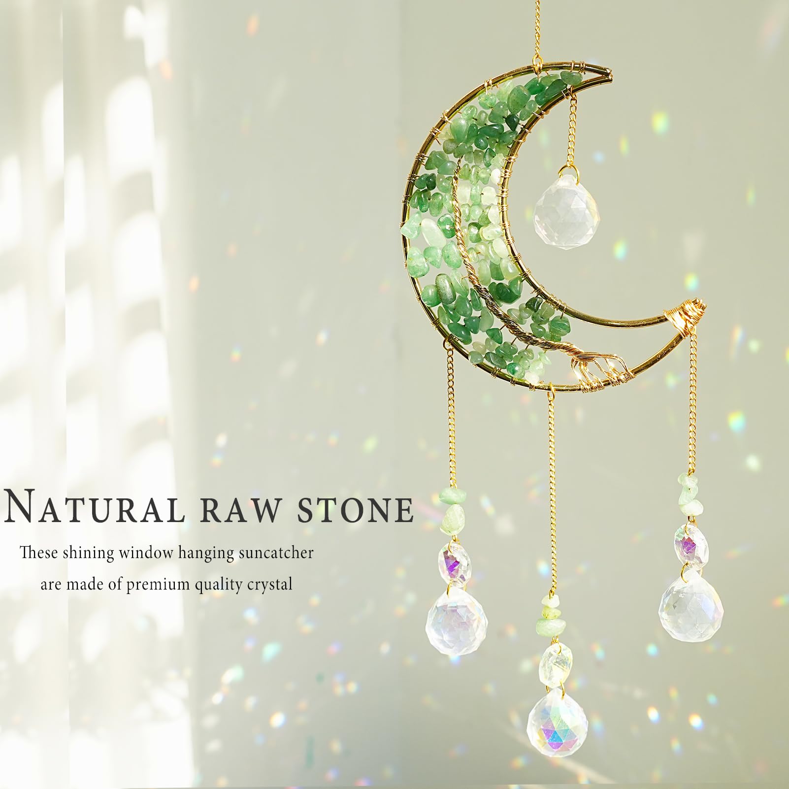 Crystal Moon Sun Catcher – Fenster-Prisma Aus Citrin, 7,8 Zoll, Wirft Regenbögen, Für Garten, Auto & Zimmerdeko