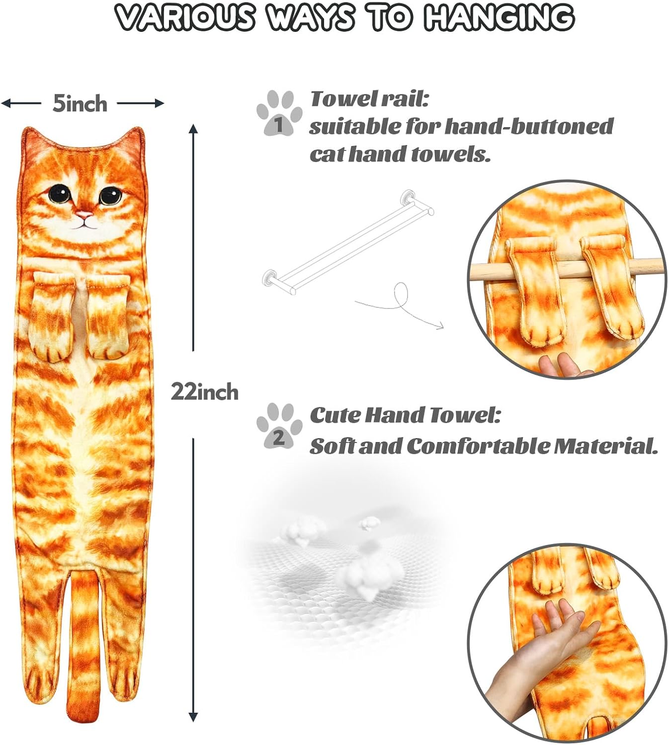 Cat Hand Towels for Bathroom - Funny Kitchen Decorative Towels, Absorbent Soft - Gifts for Women and Cat Lovers - Image 2
