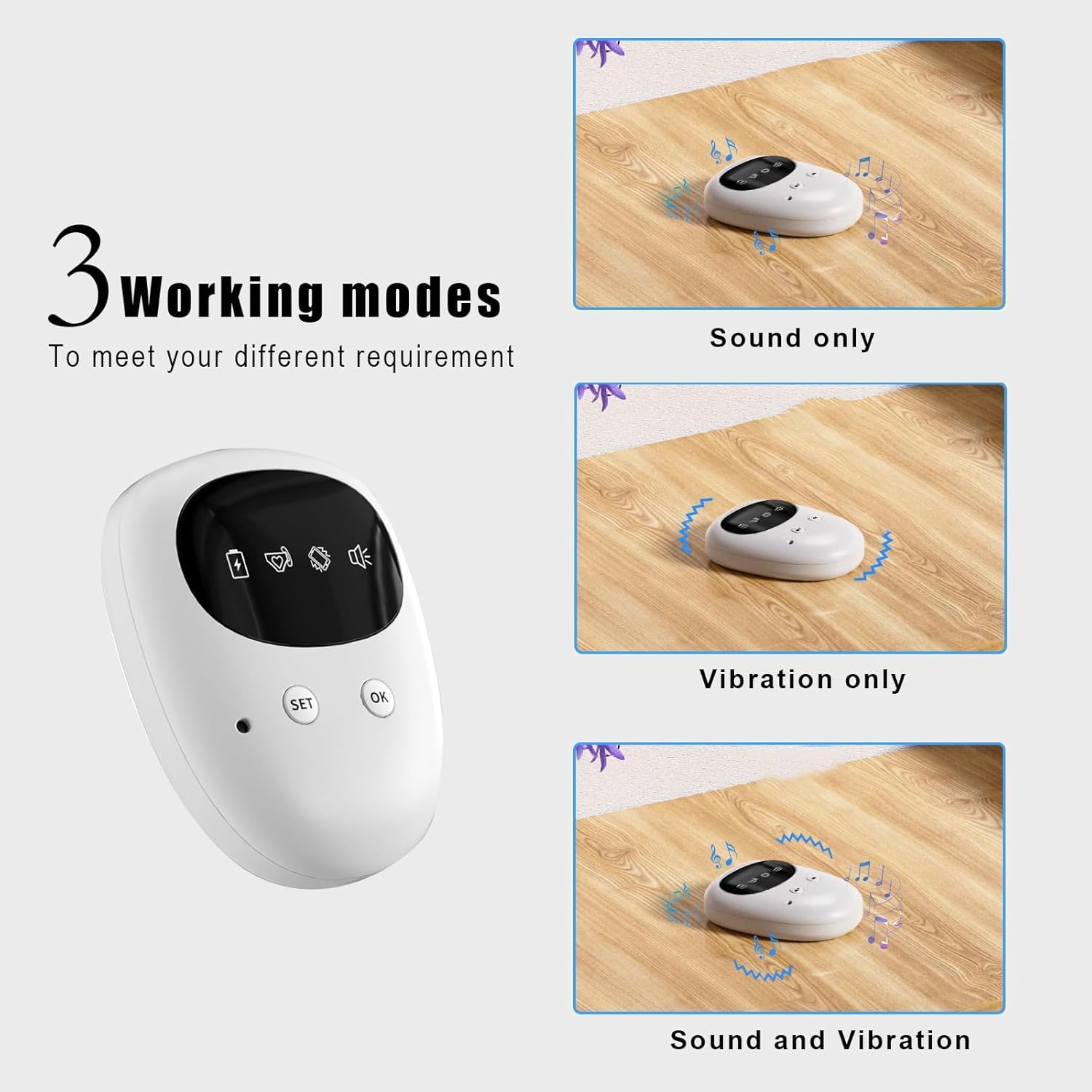 Kabelloser Bettnässer-Alarm für Jungen und Mädchen, USB-C wiederaufladbar, lauter Ton, starke Vibration, Urinalarm, Töpfchentraining für Kinder (Weiß)