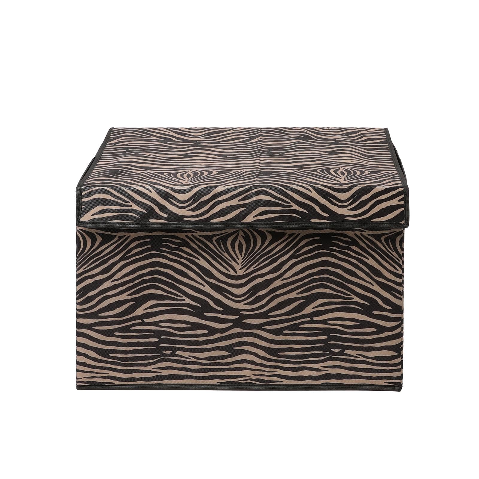 OHS Collapsible Storage Box with Lid Fabric Storage Basket, Natural Zebra