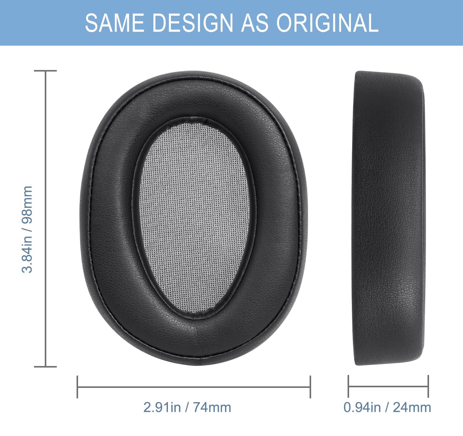 Almohadillas de repuesto para auriculares Sony WH-H900N/MDR-100ABN con piel proteica más suave, espuma viscoelástica de aislamiento de ruido superior, grosor añadido (negro)