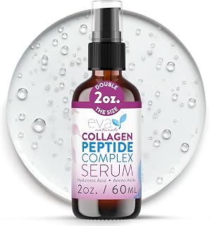 Eva Naturals Multi Peptide Collagen Face Serum - Anti-Aging Wrinkle Reducer, Firming Plump Skin Booster, Microneedling Compatible, Fragrance Free 2oz