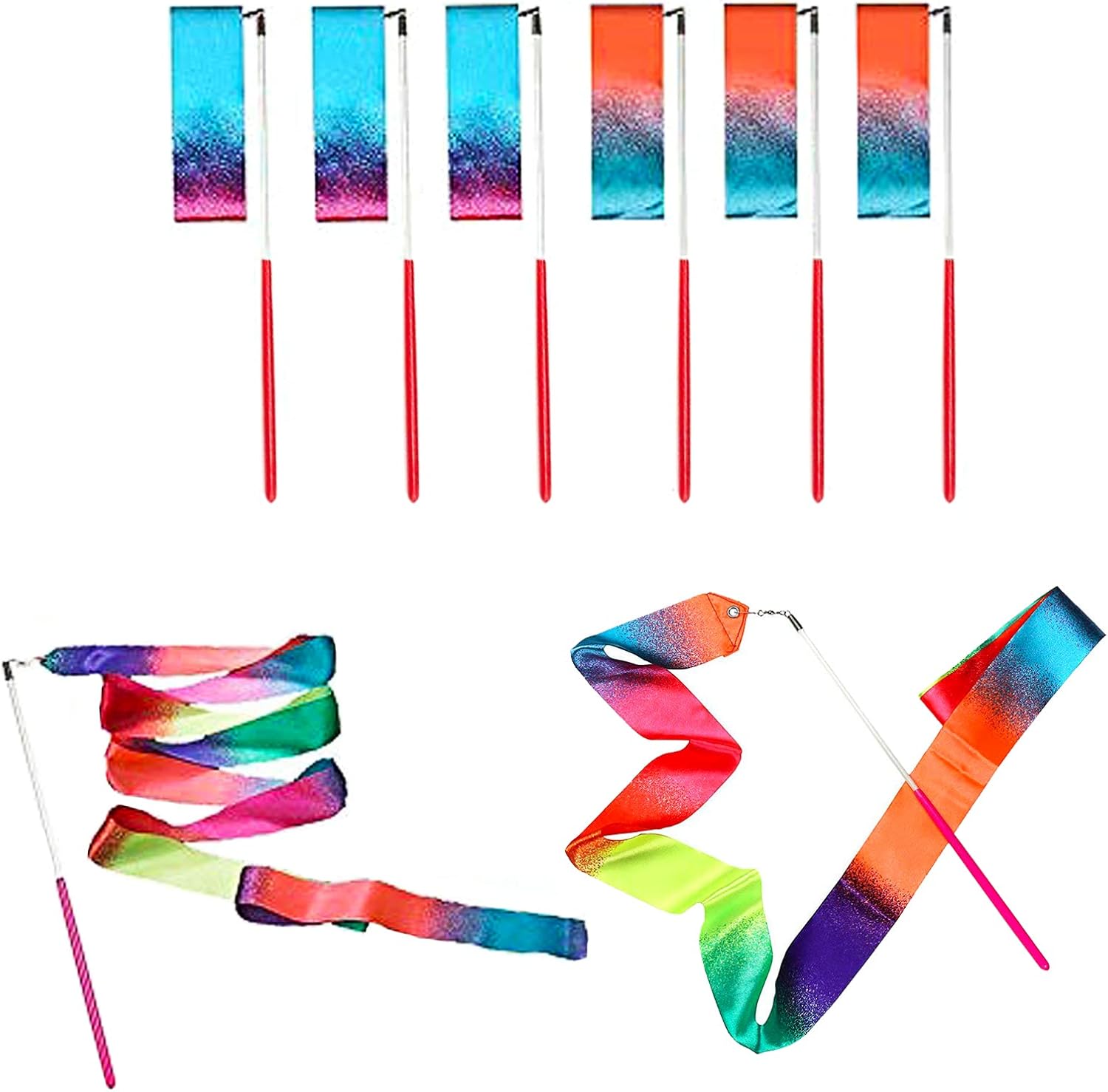 2 Stück Gymnastikbänder Mit Stäben - Bunte Tanzbänder Für Kinder & Künstlerische Gymnastik