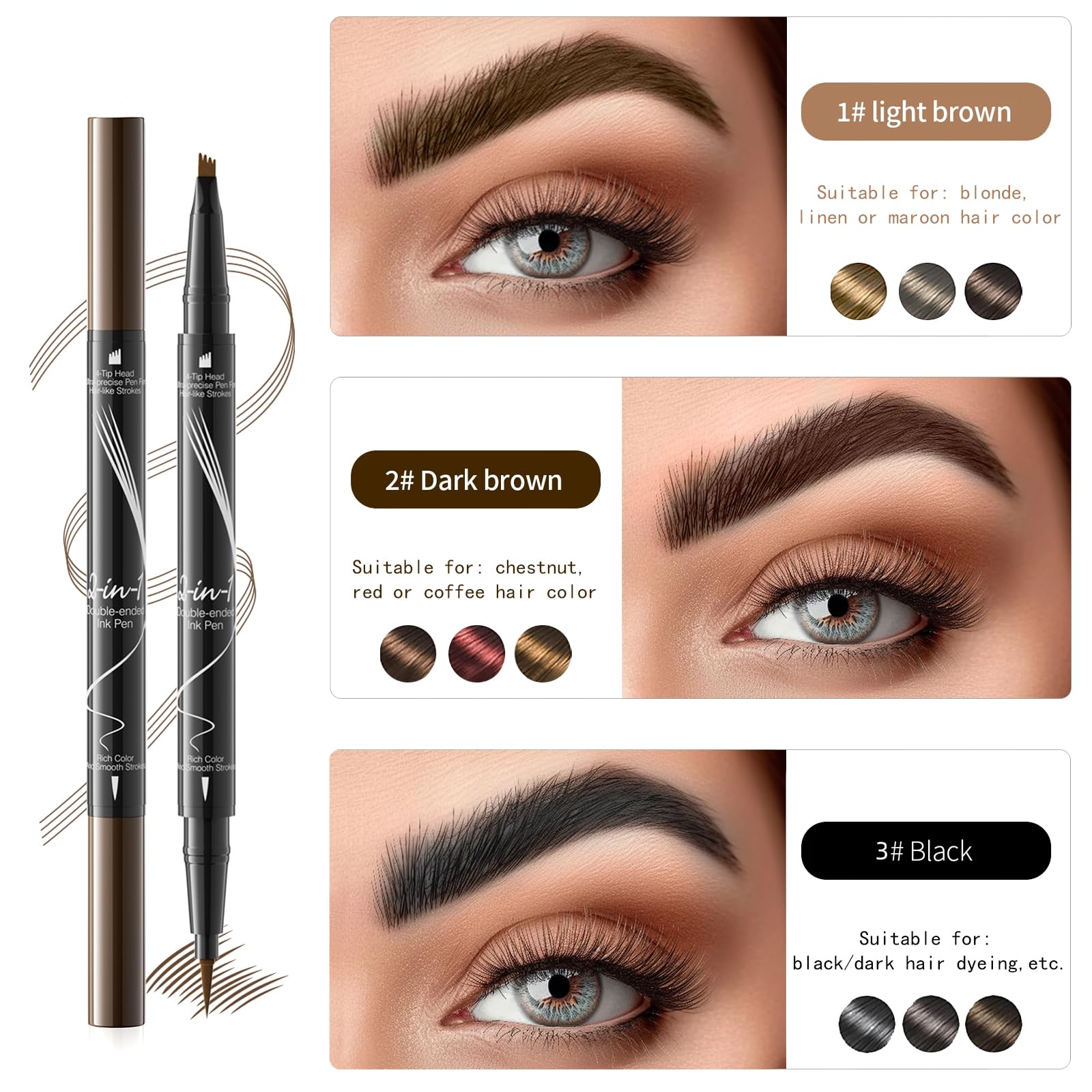 Matita per sopracciglia impermeabile, matita per sopracciglia microblading 2 in 1 a doppia estremità, lunga durata, anti-sbavature Penna per sopracciglia liquida ad asciugatura rapida (Marrone scuro)