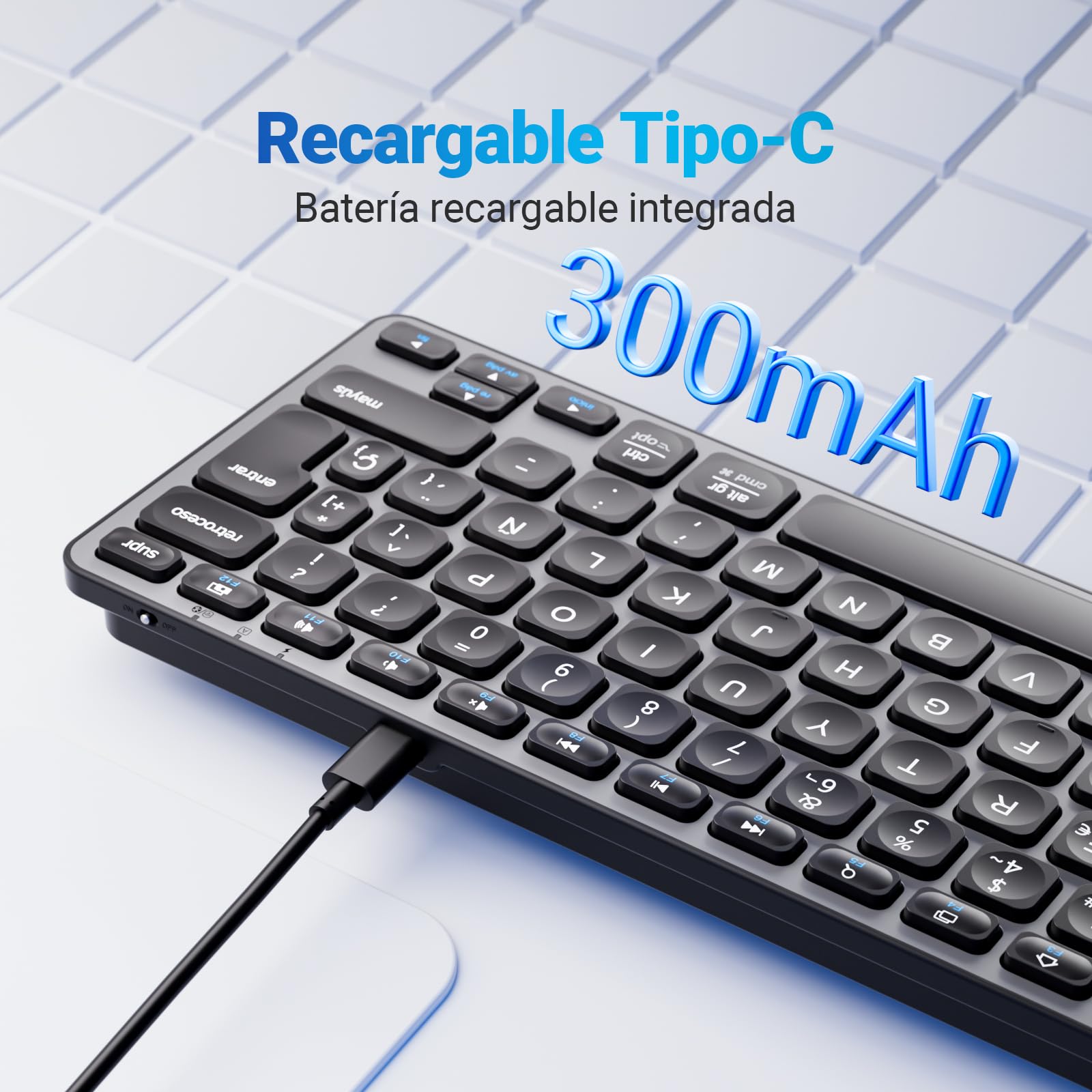 iClever DK02 Teclado Bluetooth para Mac - Compatible Teclado Apple Inalámbrico para Mac iOS PC Android - Cambia Entre 3 dispositivos Con Multi Device Mac Teclado Bluetooth para MacBook Pro/Air, iMac