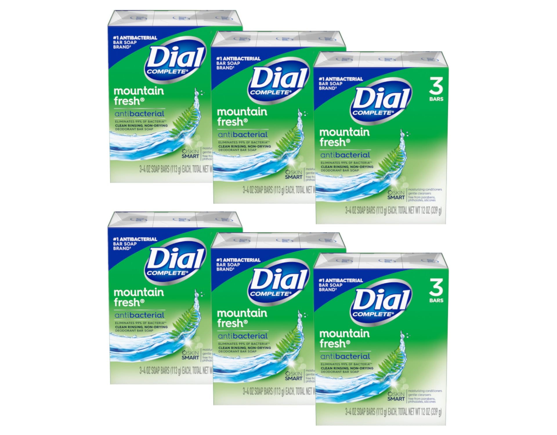 Dial Mountain Fresh Antibacterial Deodorant Bar Soap 3, 4 oz Soap Bars (Packs of 6)