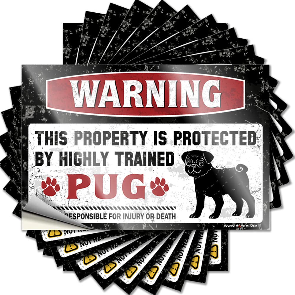 Funny Sticker Funny Garden Decor | Encouragement Bottle Warning This Property is Protected By A Highly Trained Pug for Interior(12X18CM)