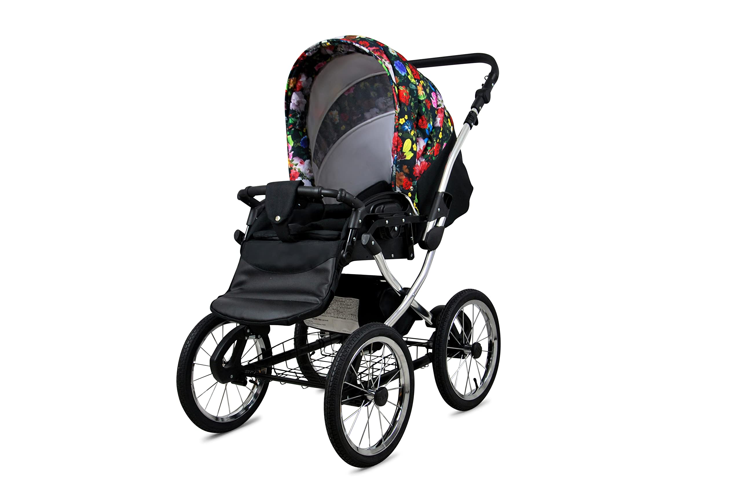 BabyLux ALU 2w1 Wózek dla Malucha – Wózki spacerowe & Wózki dziecięce – Wózek spacerowy dla Noworodka i Malucha – Wózek dla Noworodka – 59x105x125cm – Max 15kg – Garden Flowers Silver Frame