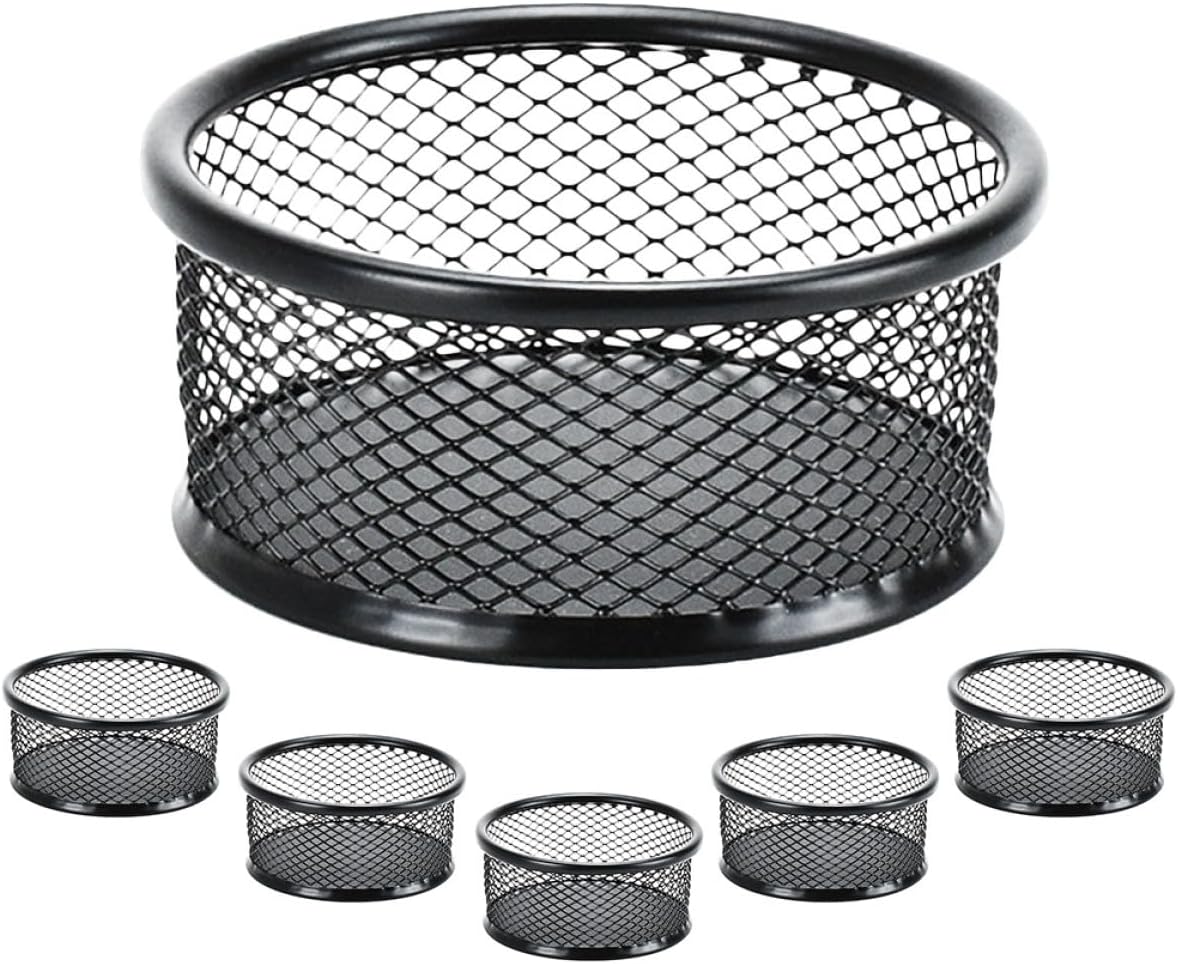 6 Piece Paper Clip Holder Black Iron Mesh for Desk Organizer