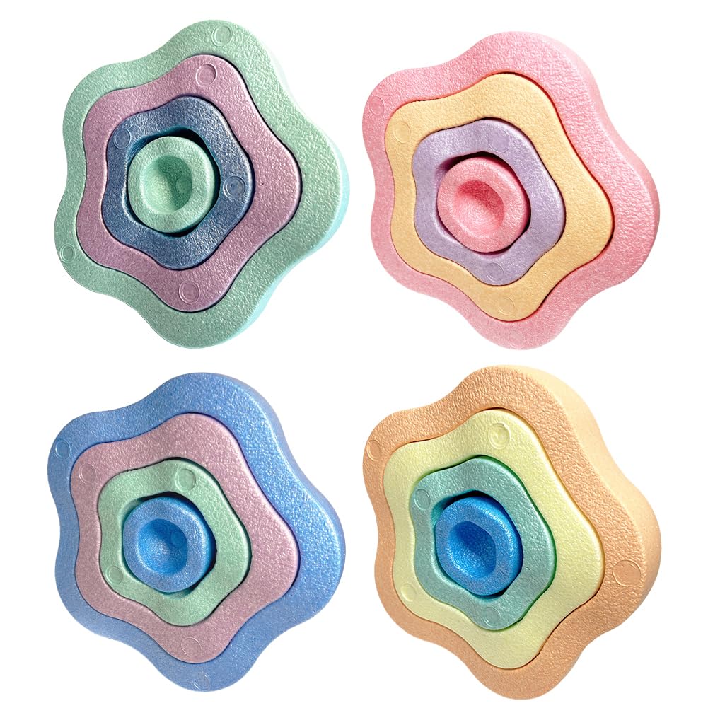HTU 4Pcs Balance Training Stackable Stepping Stones for Baby Gifts (Pink)