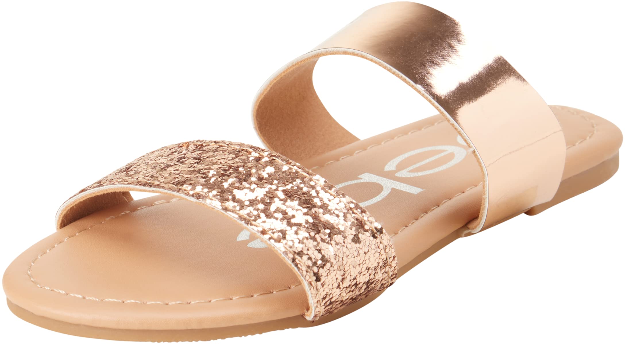 bebe Toddler Girls Sandals - Glitter Two Strap Open Toe Slip On Flat Dress Summer Kids Sandals for Toddlers