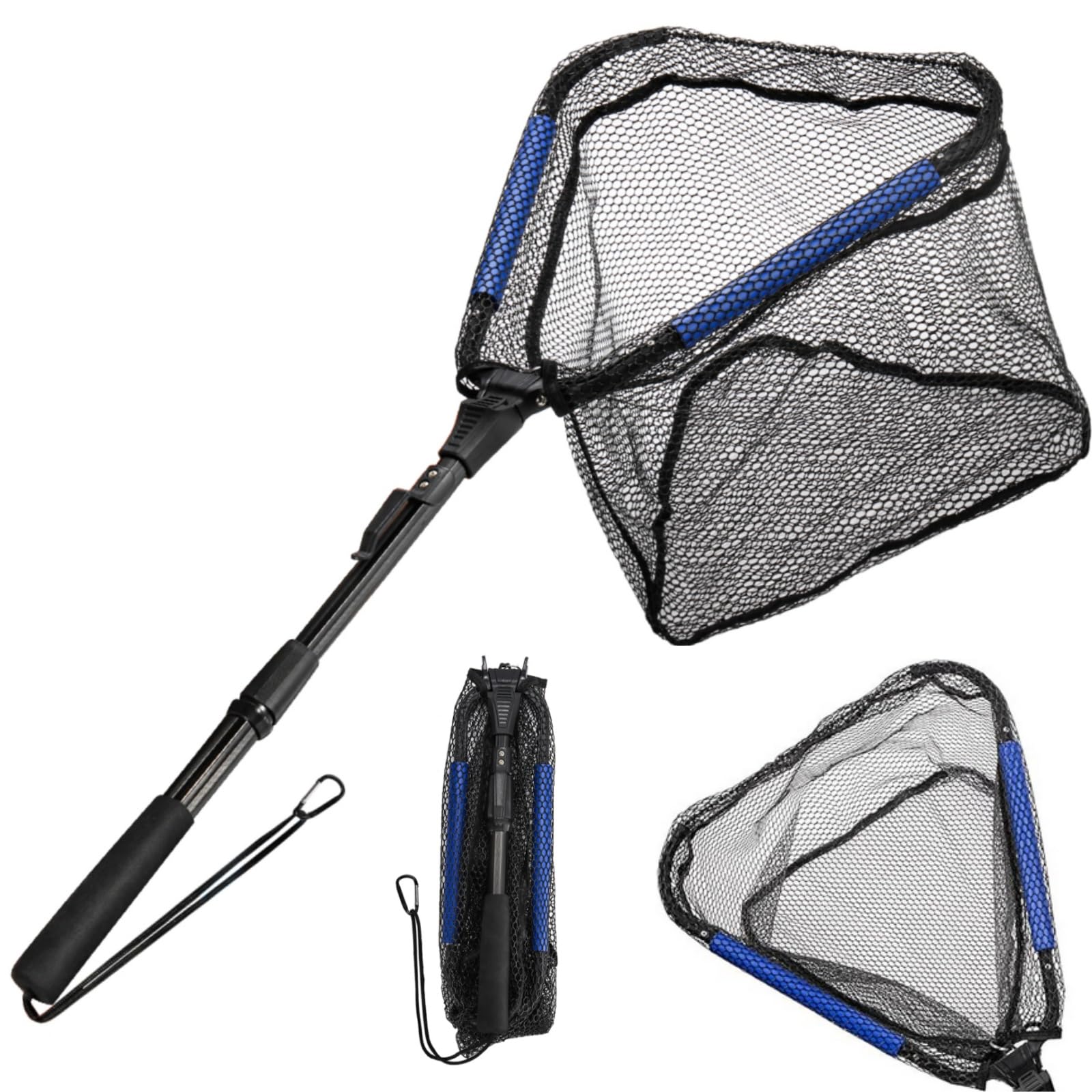 Floating Fishing Net, 35" Fishing Landing Net with Collapsible Telescopic Pole Handle, Rubber Coated Mesh Folding Fly Fish Net for Salmon Steelhead Bass Trout Walleye Kayak, Fresh Salt Water