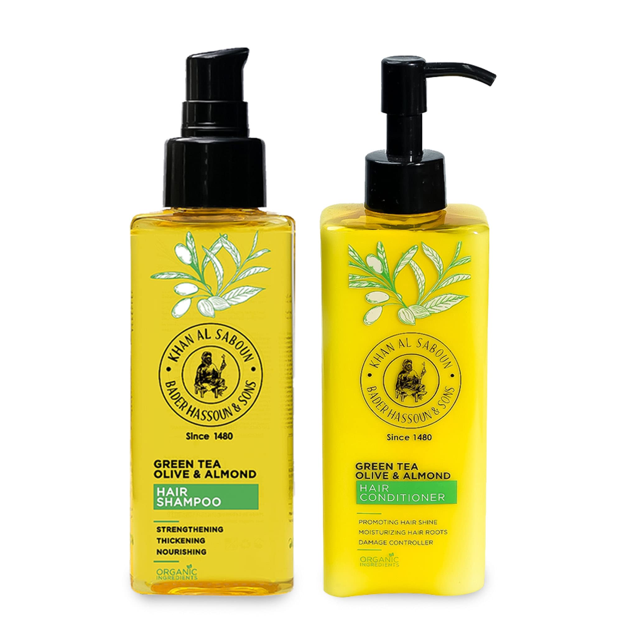 Khan Al SabounOrganic Hair Nourishment Shampoo & Hair Conditioner, 250ml, Anti-dandruff, Hydrates, Nourishes All Hair Types, Vegan, Paraben Free, Sulfate Free, Cruelty-free Concentrated Formula.