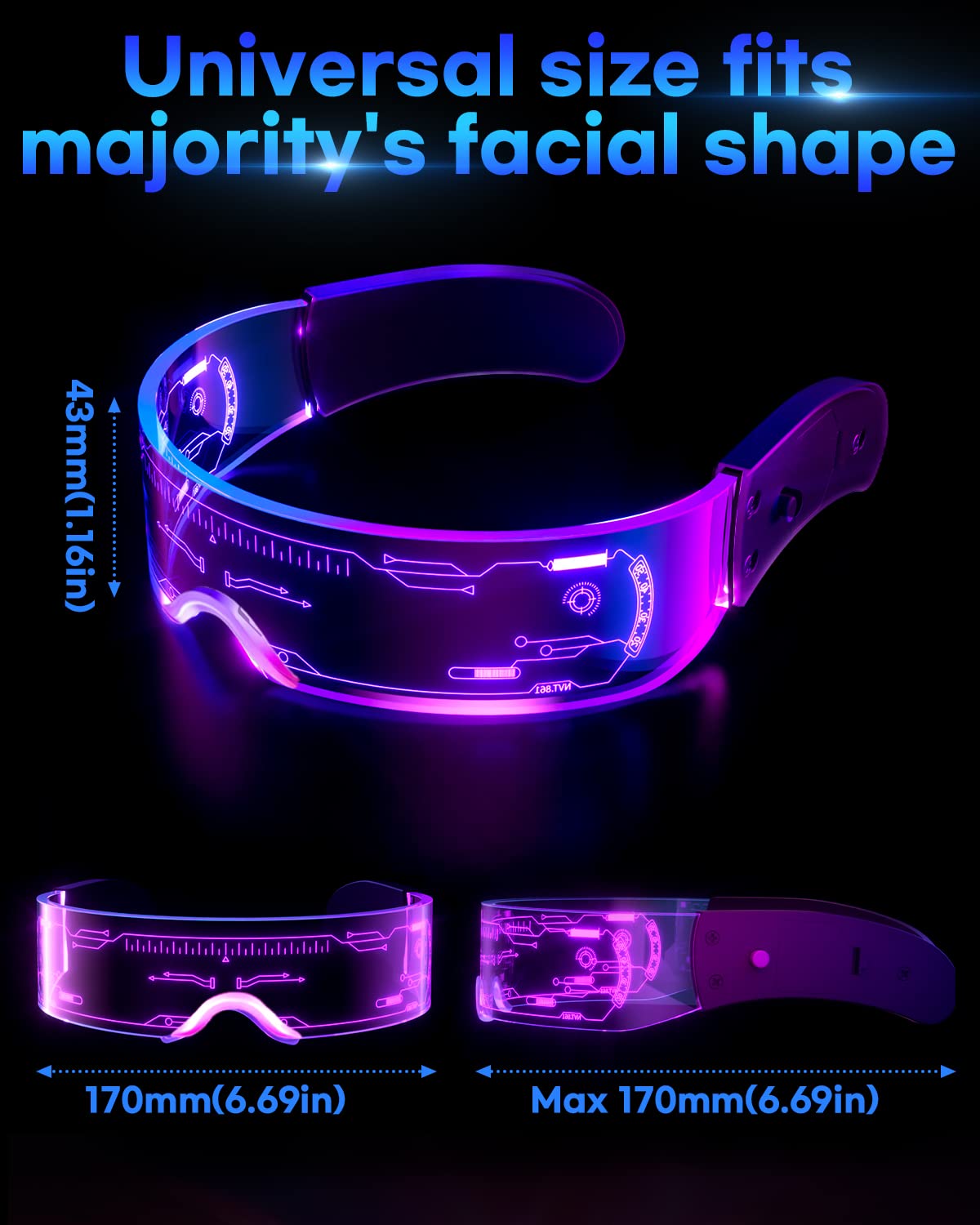 BARRU Gafas LED 7 Colores Y 5 Modos – Estilo Cyberpunk Electrónicas – Ideales Para Fiestas, Raves, DJ Y Festivales – Acrílico Ligero Con Almohadillas