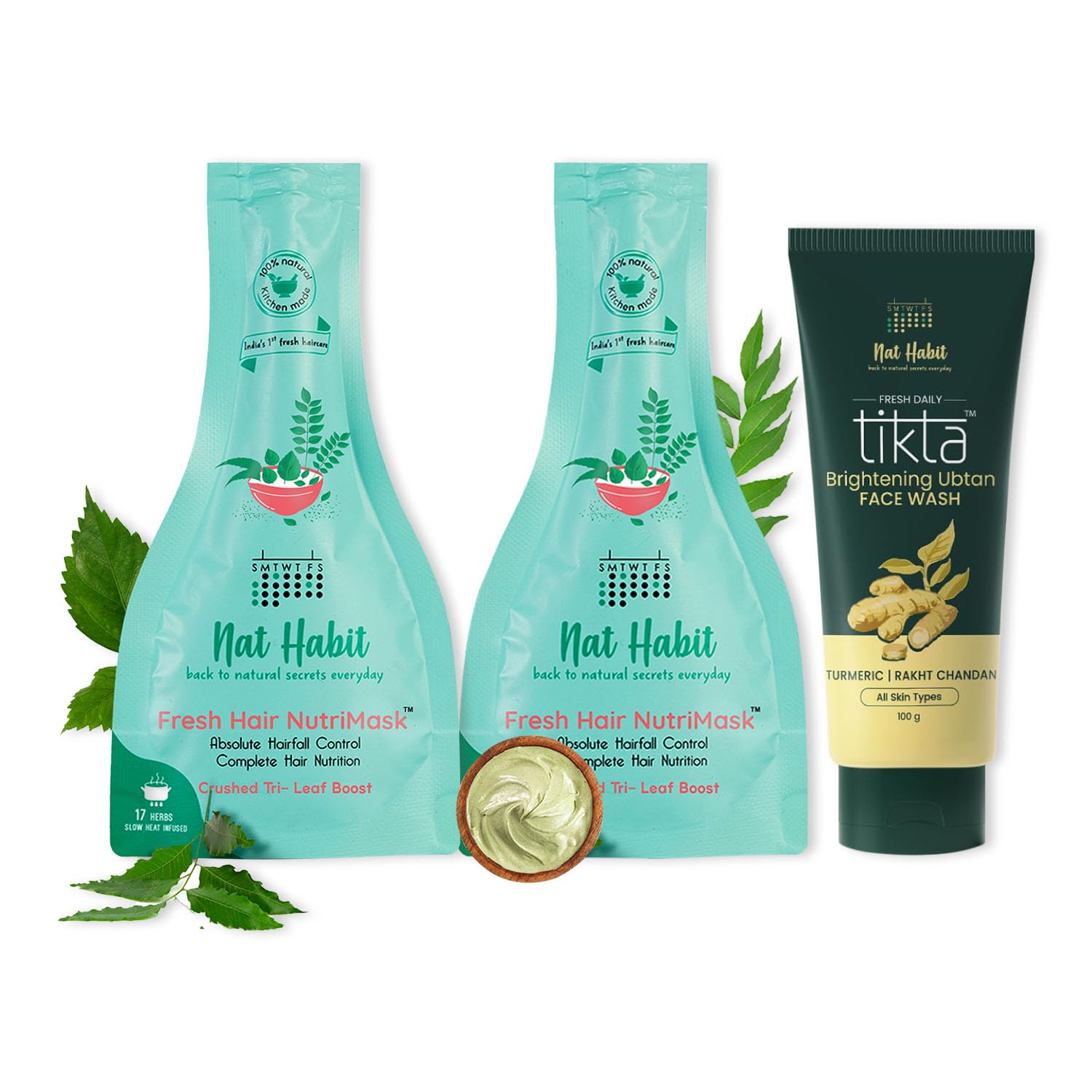 Nat Habit Hair Mask & Face Pack Combo Crushed Tri-Leaf NutriMask & Brightening Ubtan Tikta Face Wash For Men & Women Hair Growth & Skin Glow Suitable For All Skin & Hair Types(Combo Pack of 3)-image-21