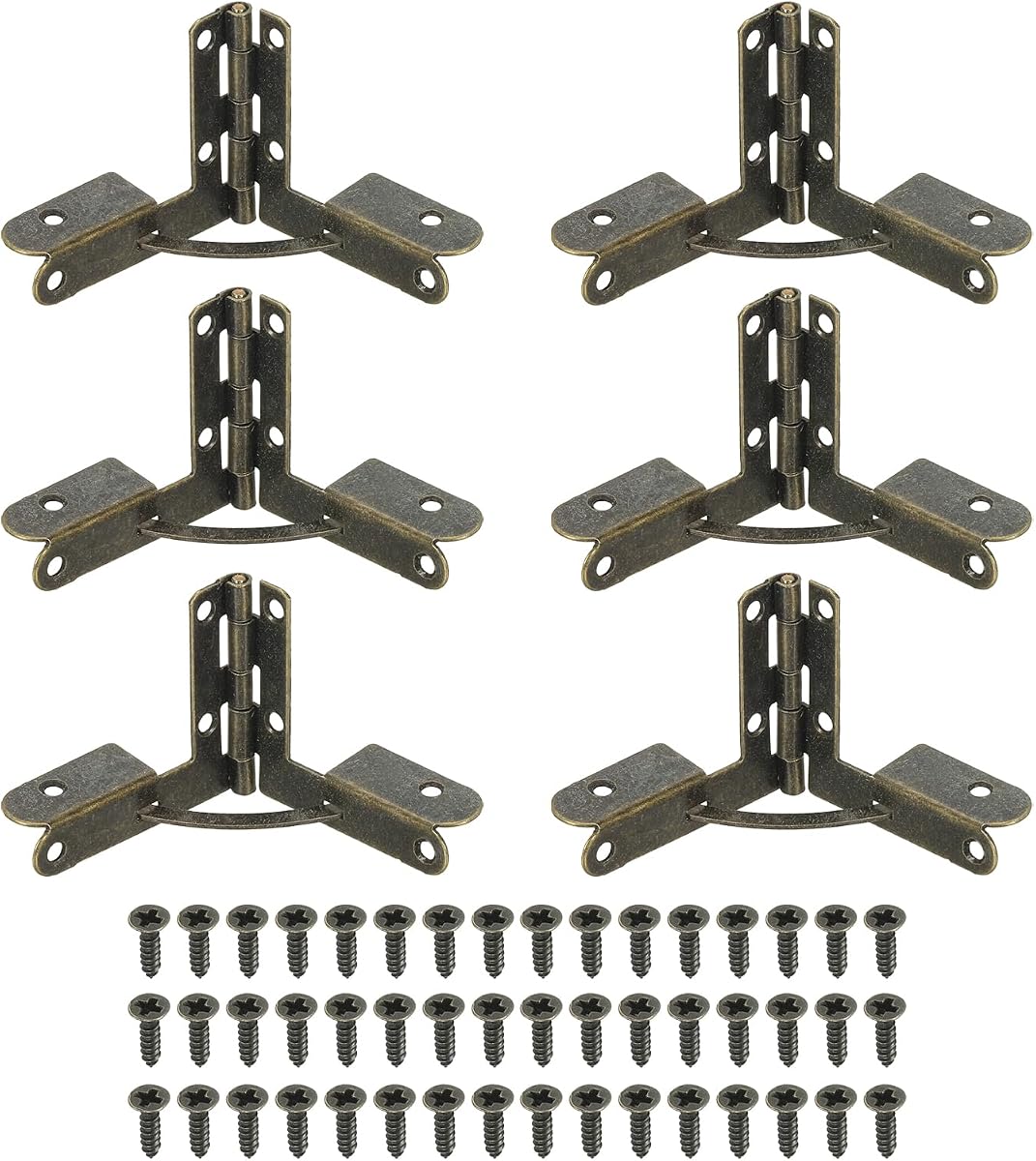 Bisagra de soporte plegable de 90 grados, 1,2 x 1,4 pulgadas, paquete de 6 bisagras para cajas de muebles con tornillos para joyería, gabinete de vino, cajón de madera, marrón