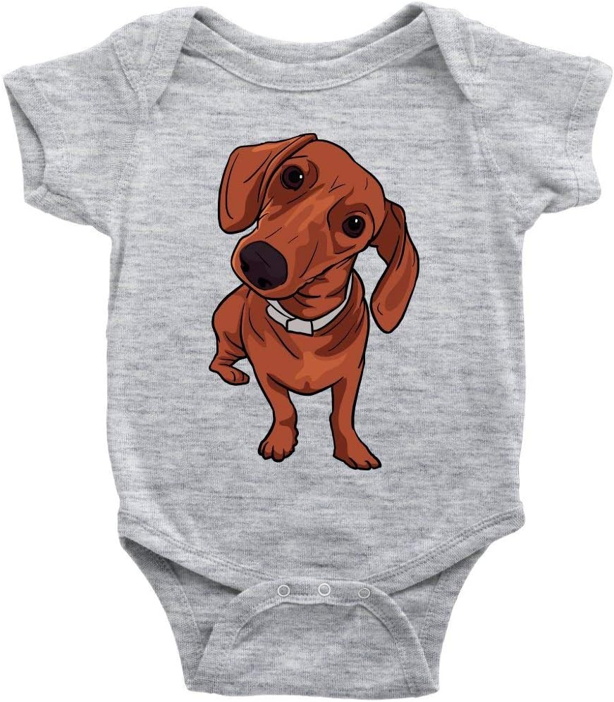 Dachshund Dog Baby Romper Cotton Unisex Bodysuit, Funny Gift for Cute Dog Lovers Heather Grey