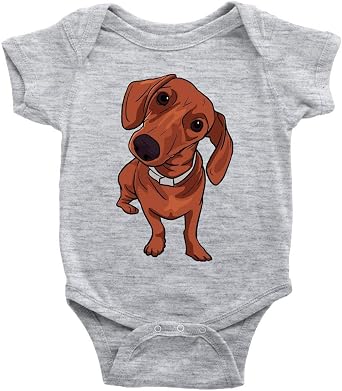 Dachshund Dog Baby Romper Cotton Unisex Bodysuit, Funny Gift for Cute Dog Lovers Heather Grey