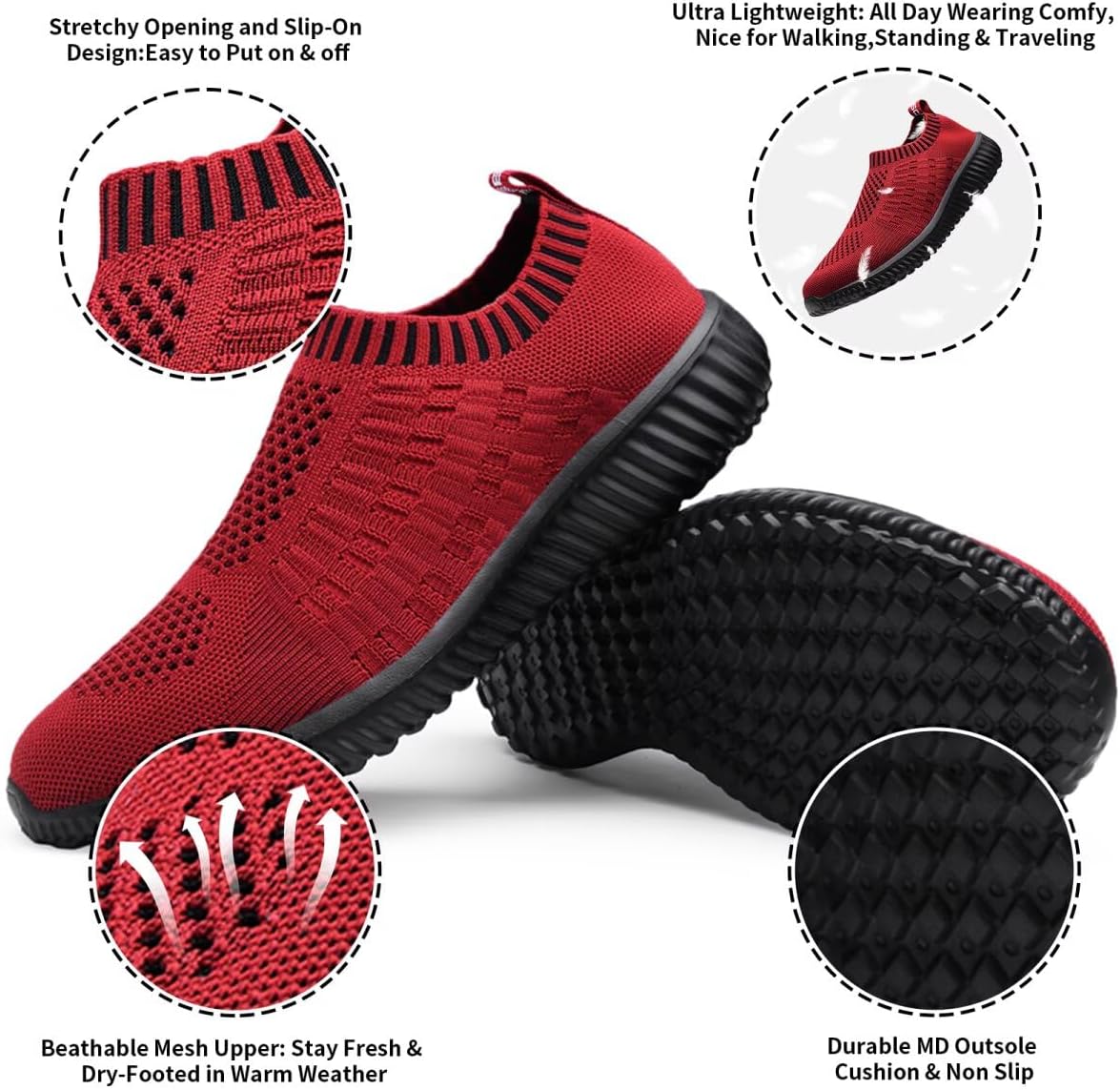 konhill Women's Lightweight Walking Shoes Breathable Slip On Tennis Sneakers Casual Mesh Workout Athletic - Image 3