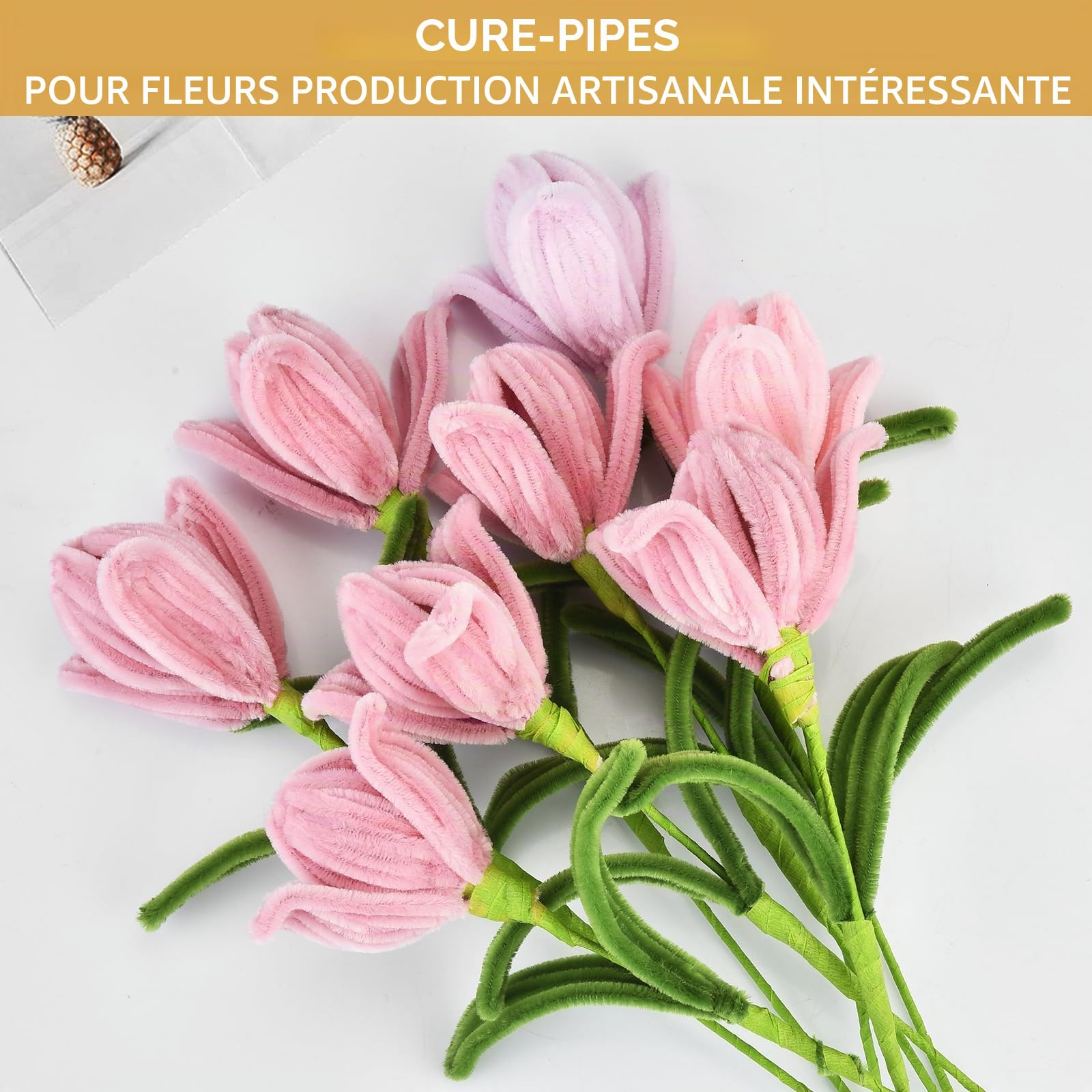 Kit de Fleurs DIY 350Pcs – Fil Chenille Pastel pour Enfants – Cure-Pipe Fleur avec Tige Verte – Loisir Créatif Bouquet de Roses