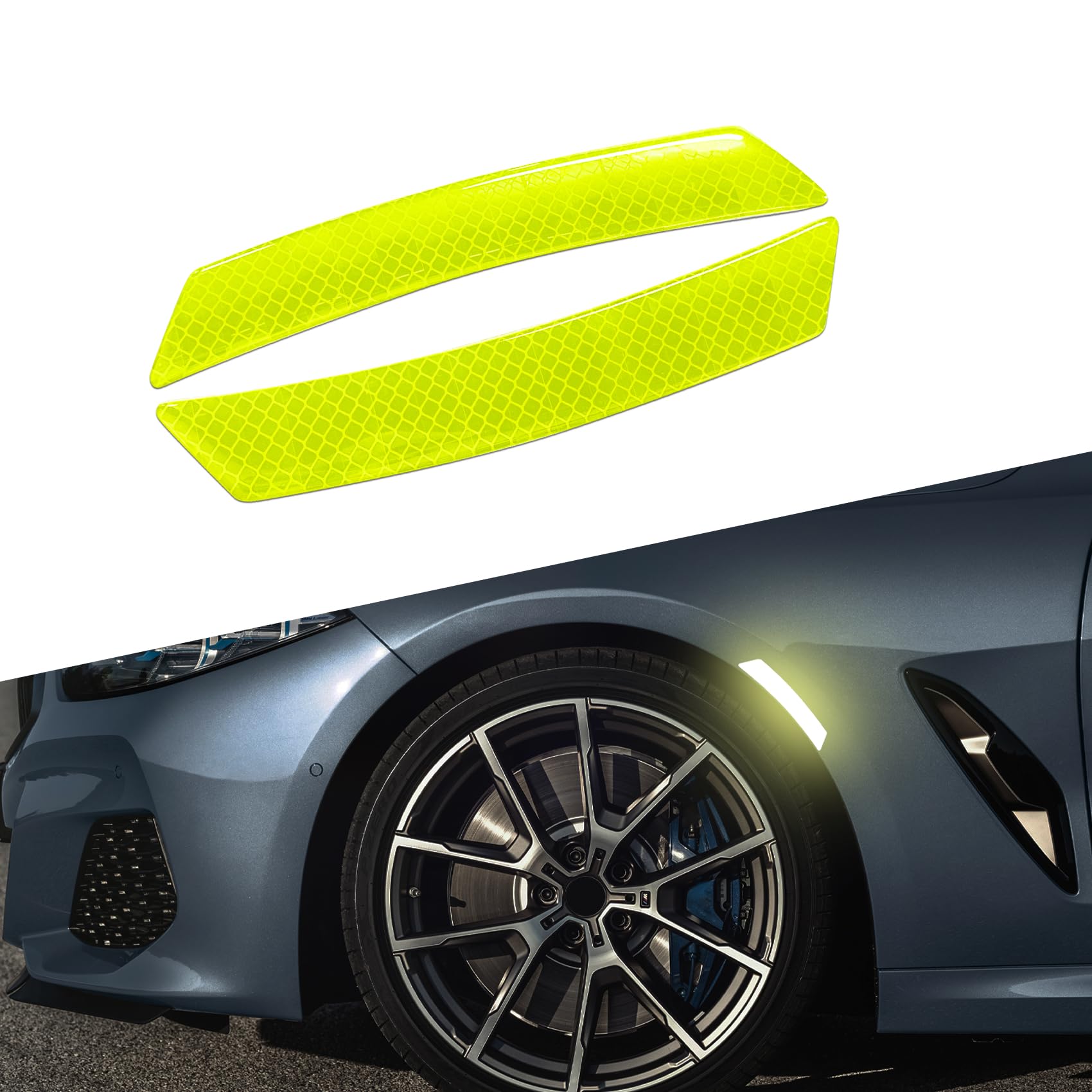 2PCS Car Reflective Trim Side Marker Stickers, Side Reflectors for Car, Anti-Collision Automatic Bumper Fender Stickers, Auto Exterior Accessories Reflector Guard Fit Cars (Green, 2PCS)