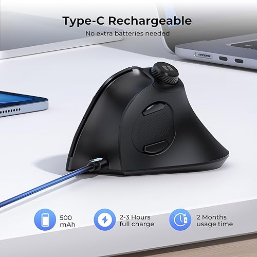 Miniatura 5 de seenda Ratón ergonómico inalámbrico, MOU-302 Bluetooth vertical recargable, Ergo Optical Mouse con 100016002400 DPI, perilla de volumen, 3