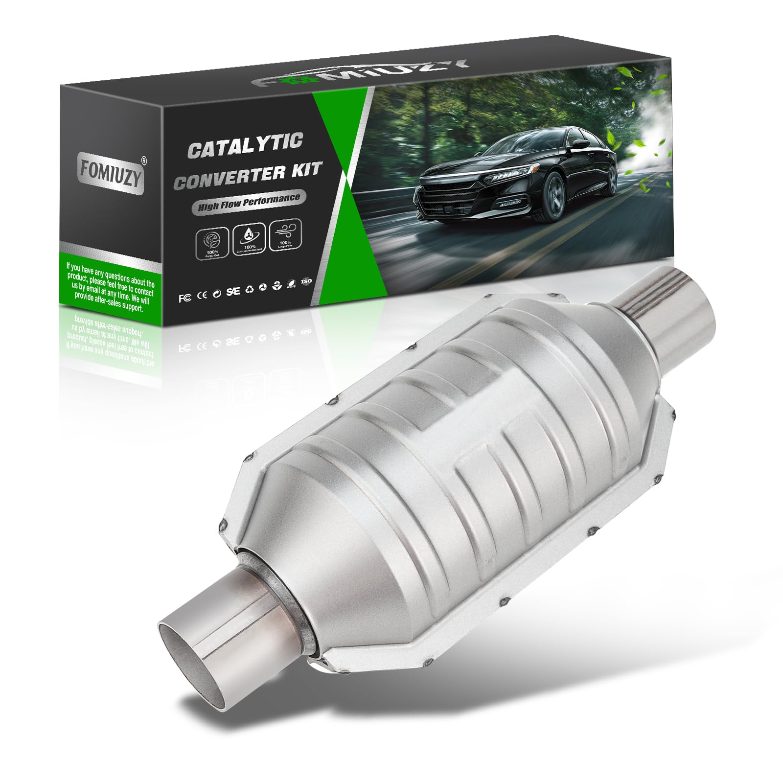 2.25 Inch 2.25" Inlet/Outlet Catalytic Converter Universal High Flow Front Cat Convertor Direct-Fit with O2 Port & Heat Shield(EPA Compliant)