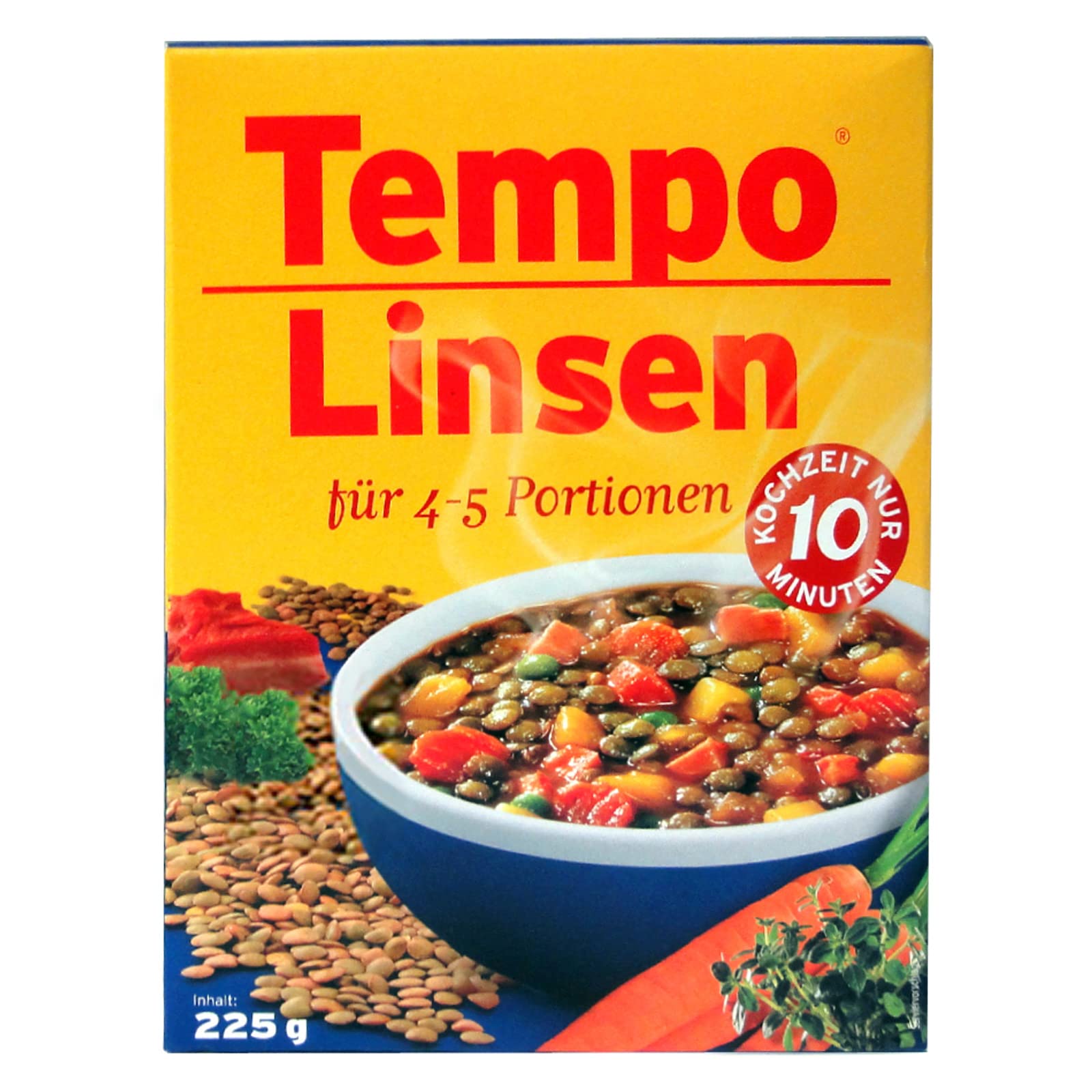 10er SparpackTempo Linsen, (10 x 225 g) für je 4-5 Portionen, schnell und einfach zuzubereiten Linsengericht Linseneintopf