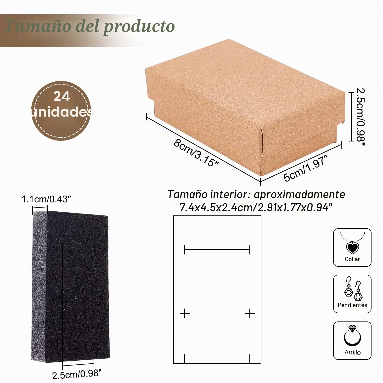 NBEADS 24 Piezas Caja de Joyas, Cajas de Cartón Kraft Cajas de Regalo para Joyas Caja para Exhibición y Empaque de Regalo de Anillo de Collar de Bricolaje, 8x5x3cm