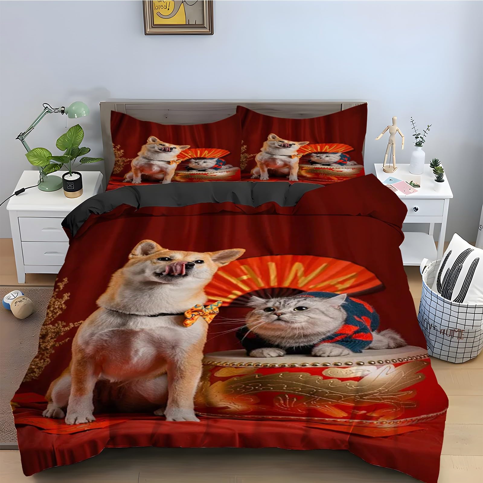 Housse de couette 240 x 260 Shiba Inu en microfibre douce