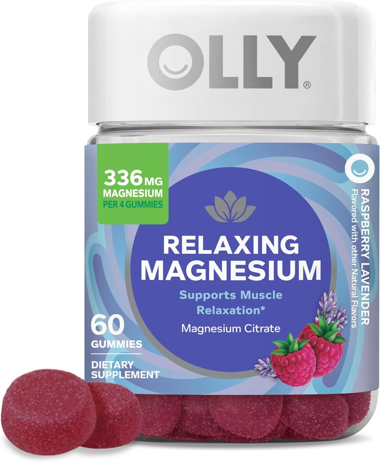 OLLY Relaxing Magnesium Gummies, Supports Muscle Relaxation*, Magnesium Citrate, Raspberry Lavender Flavor, 15 Day Supply – 60 Count OLLY Relaxing Magnesium Gummies, Supports Muscle Relaxation*, Magnesium Citrate, Raspberry Lavender Flavor, 15 Day Supply – 60 Count