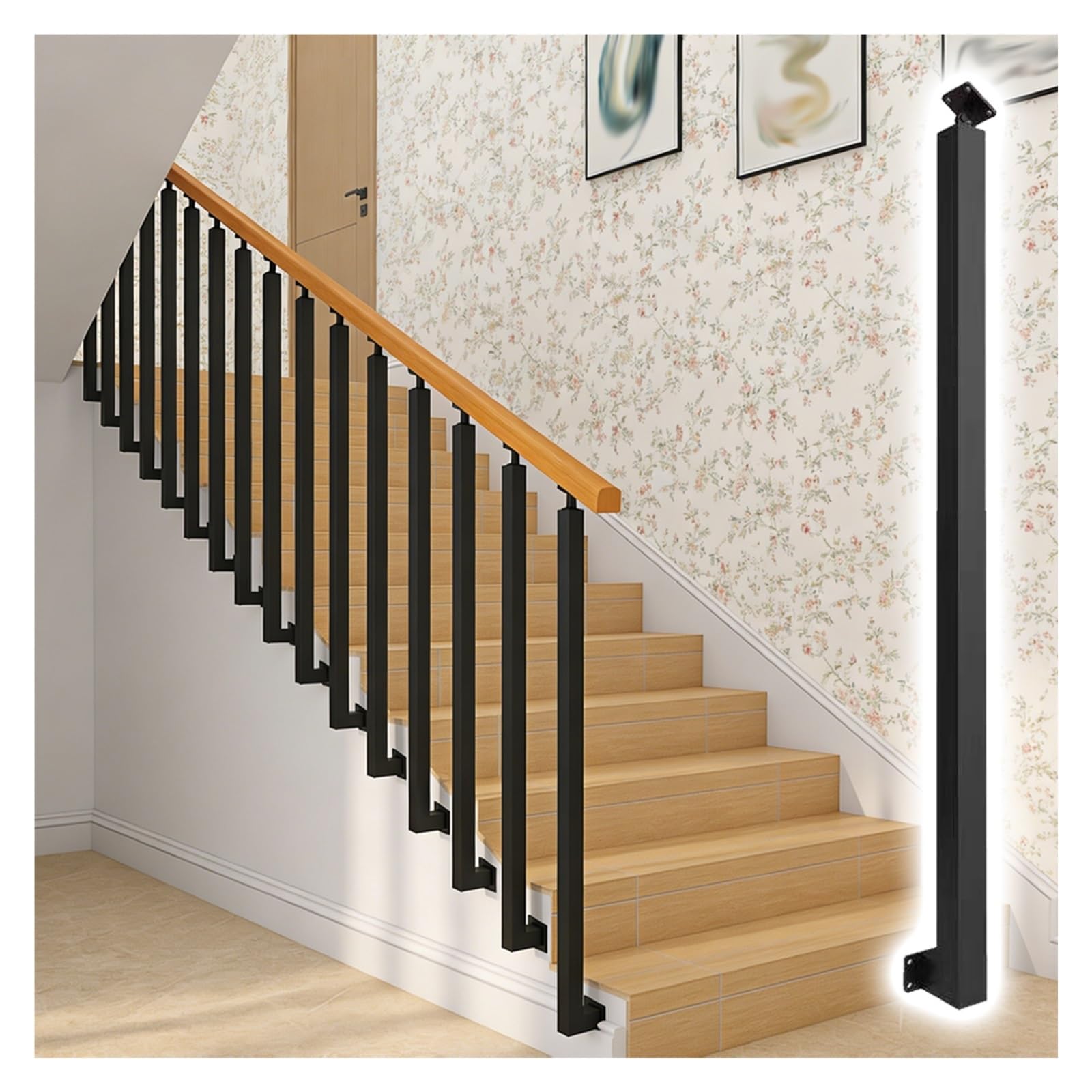 Barandilla de cubierta con poste de balaustre, soporte lateral de columna y husillos de escalera negros