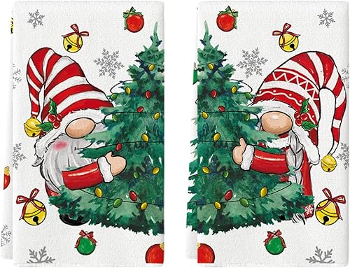 Artoid Mode Juego de 2 toallas de cocina de gnomos con árboles de Navidad, 18 x 26 pulgadas, decoración diaria de invierno de temporada