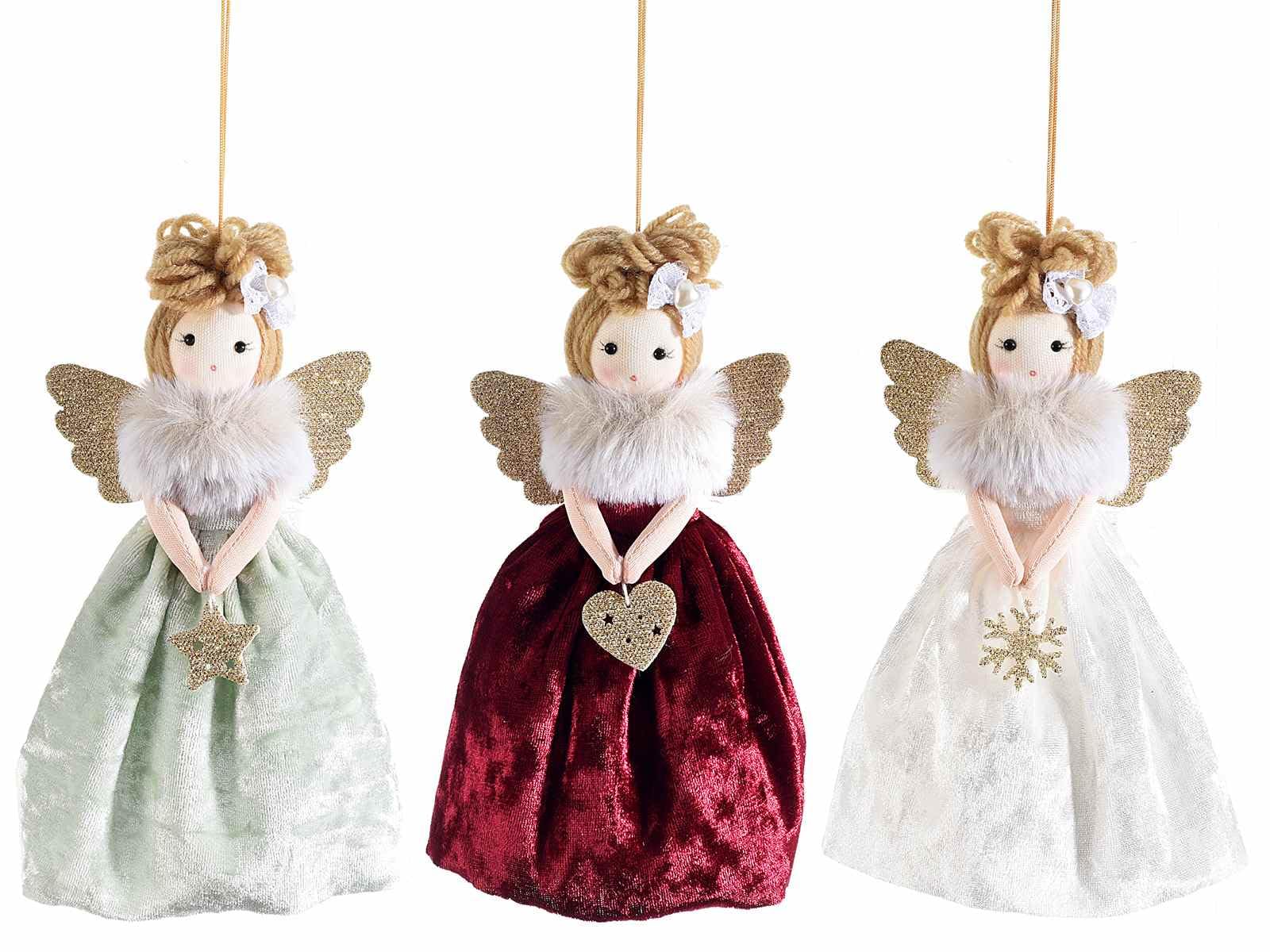 Gruppo Maruccia - Anges à suspendre avec robe en fausse fourrure - Décorations pour sapin de Noël et maison - 6 pièces