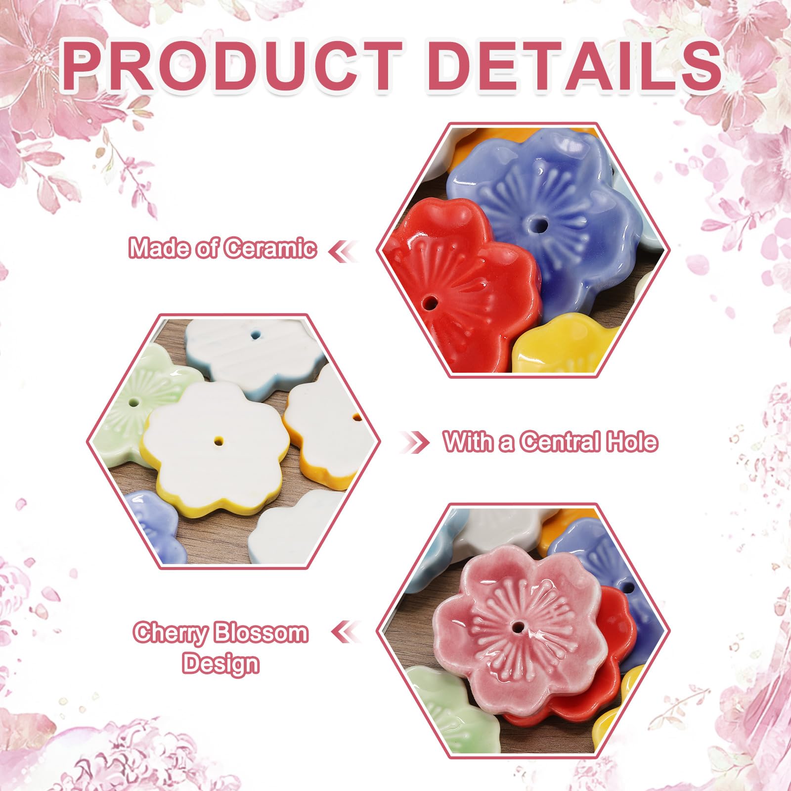 QUARKZMAN 8Pcs Porta Incenso In Ceramica Fiori Di Ciliegio 1.8"x1.8"x0.35" Porta Bacchette Incenso Decorazione Per Casa Ufficio Aromaterapia Giallo