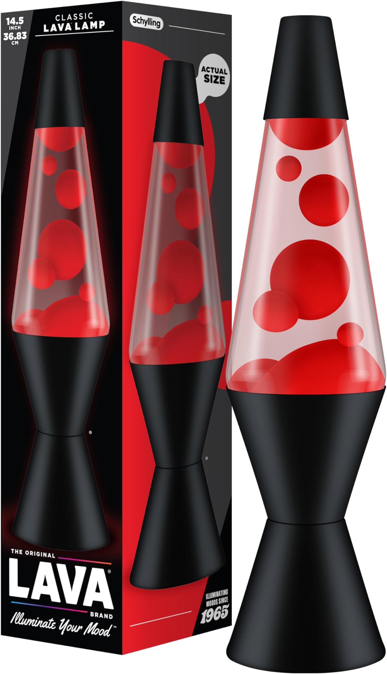 Lava Lamp 2317, Red Wax, Clear Liquid, Black Base and Cap, Original 14.5 inch LAVA® Motion Lamp to Illuminate Your Mood