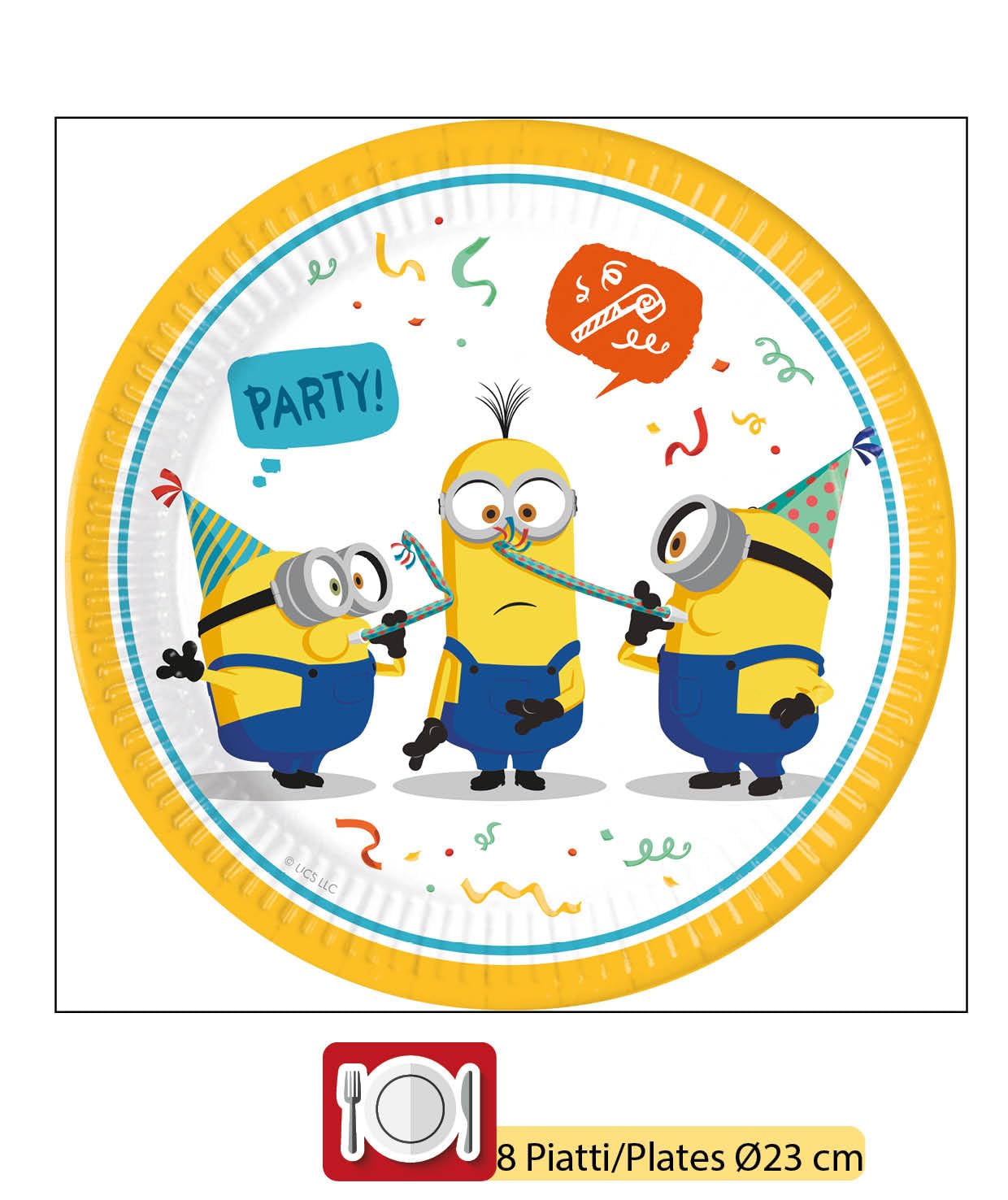 Party Tableware Set Minions The Rise of Gru for 8 people (36 pcs: 8 paper plates Ø23cm, 8 cups 200ml, 20 paper napkins 33x33cm)