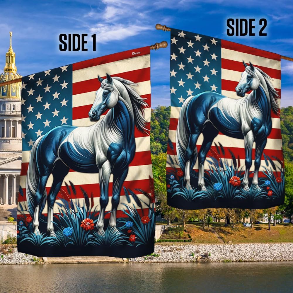 American Flag-Patriotic Horse American Flag MLN2561F, Garden Flag (11.5" x 17.5")-USA Flags Premium Polyester-Decorative Indoor Outdoor Flag