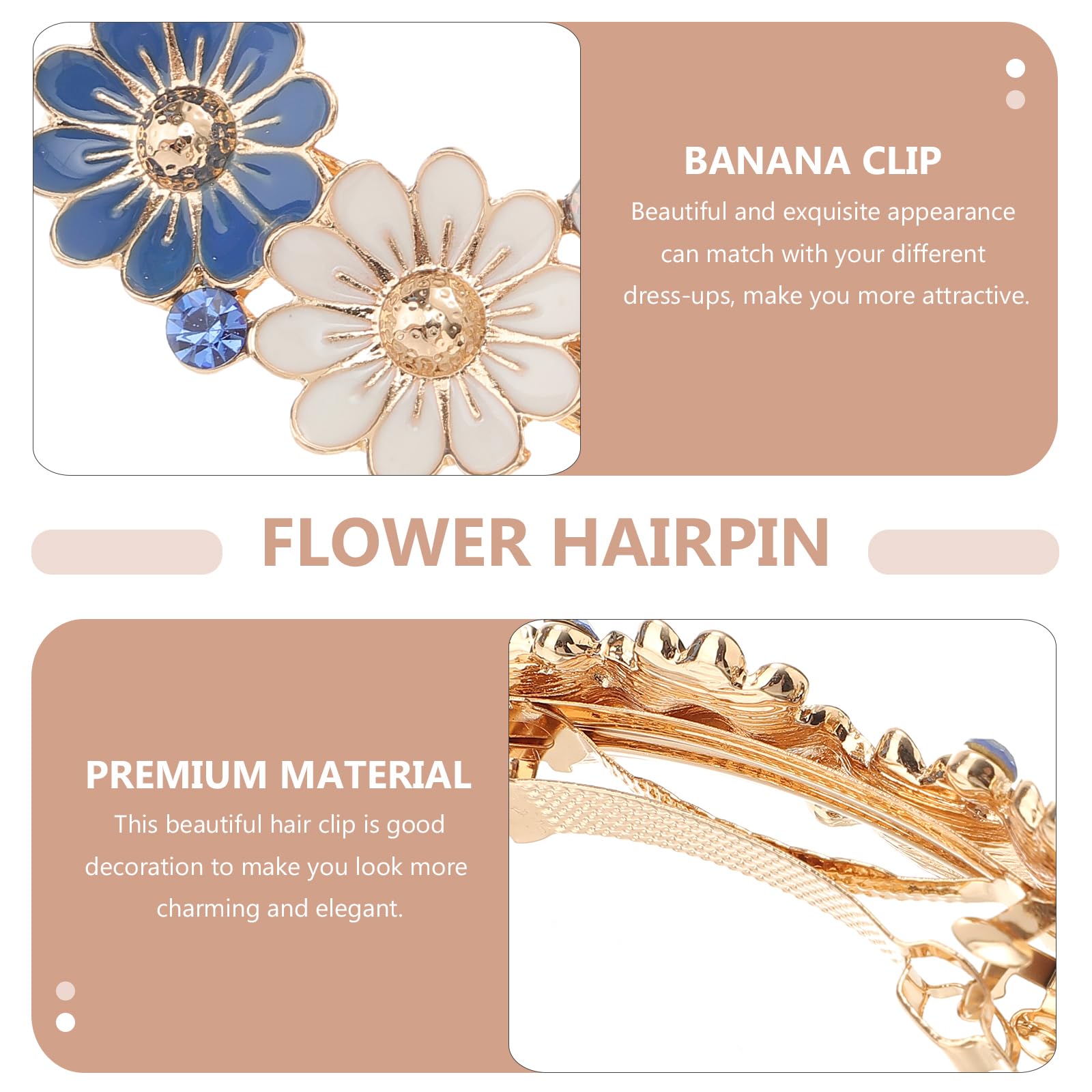 minkissy Blue Flower Hair Barrette Metal Spring Clip 2.4 Inch Vintage Daisy Hair Clip for Women Girls Delicate Navy Blue Accessory for Styling - Image 3