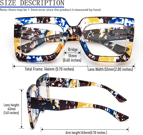 Miniatura 3 de REAVEE Paquete de 3 lentes de lectura de gran tamaño para mujer, marco grande extra ancho, bloqueo de luz azul, elegantes lectores cuadrados gruesos